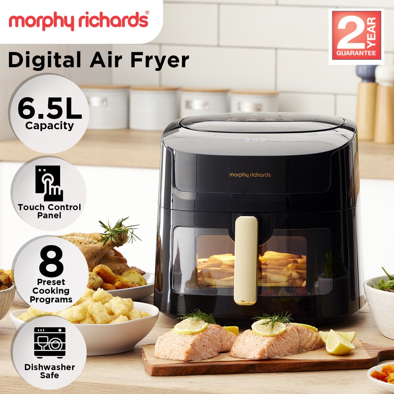 6.5L Digital Air Fryer MRAF72BK w/LED Touch Control Panel 8 Preset Cooking Programs Non Stick Drawer