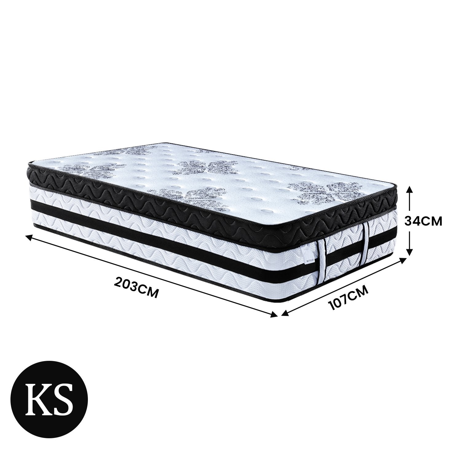 King Single Mattress Bed Size Euro Top 5 Zone Spring Foam 34cm