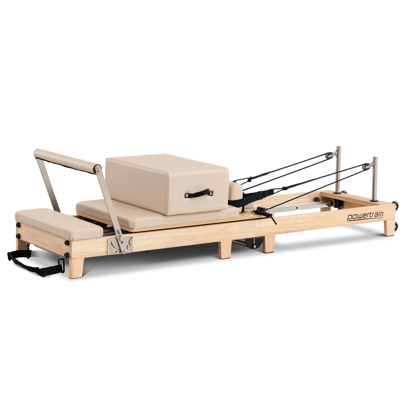 Selina Pilates Reformer Machine Wooden Folding Multifunctional Home Gym Equipment with Jumpboard & Sitting Box Oak Beige