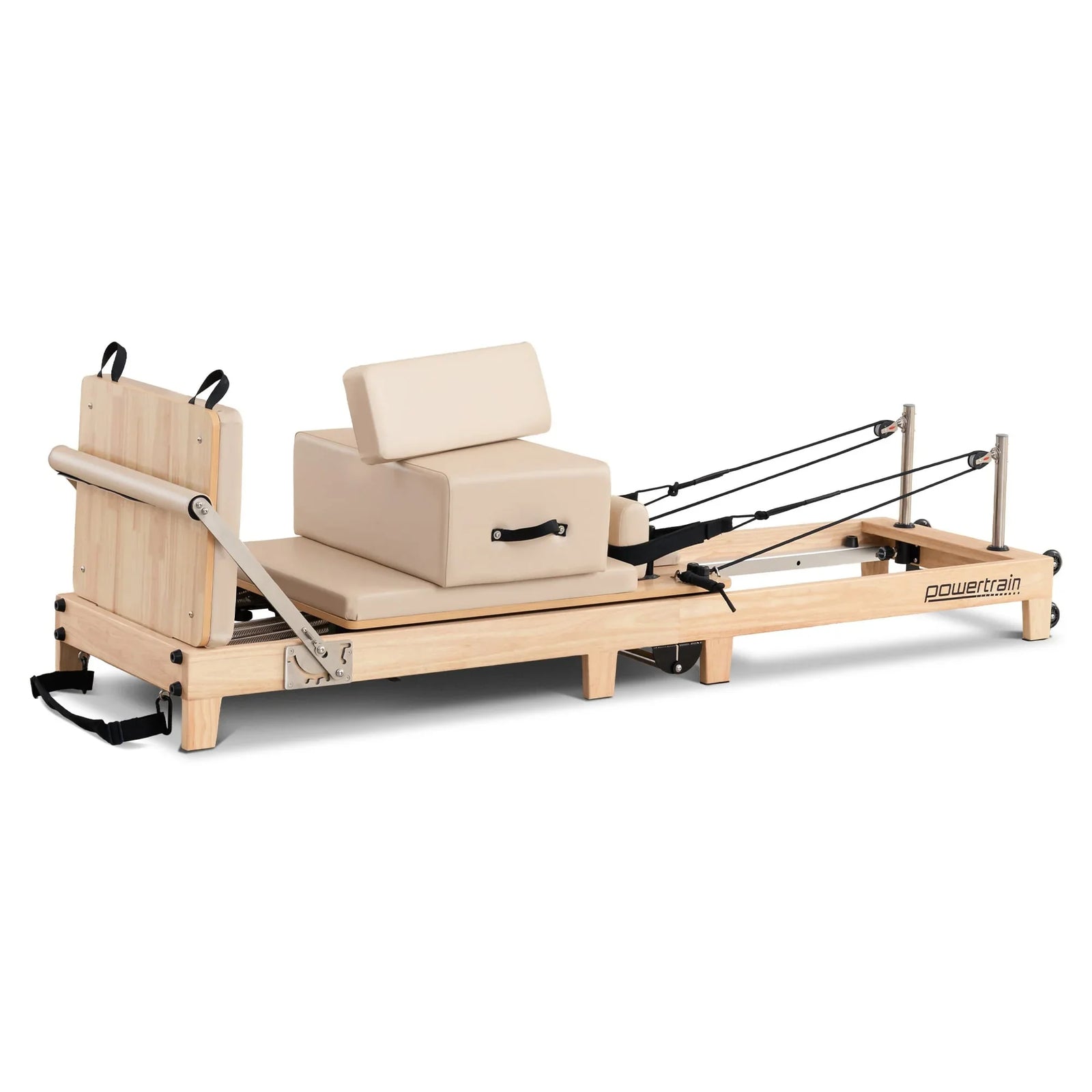Selina Pilates Reformer Machine Wooden Folding Multifunctional Home Gym Equipment with Jumpboard & Sitting Box Oak Beige