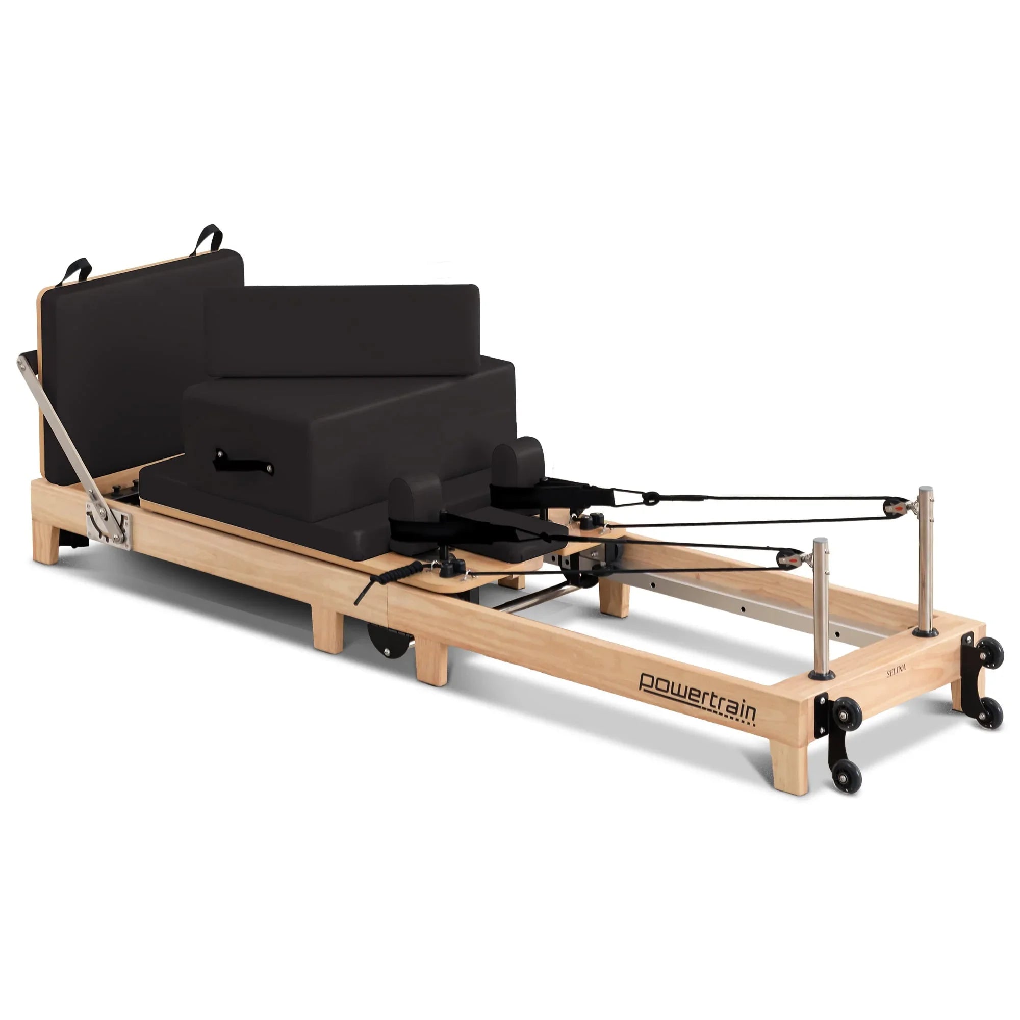 Selina Pilates Reformer Machine Wooden Folding Multifunctional Home Gym Equipment with Jumpboard & Sitting Box Oak Black