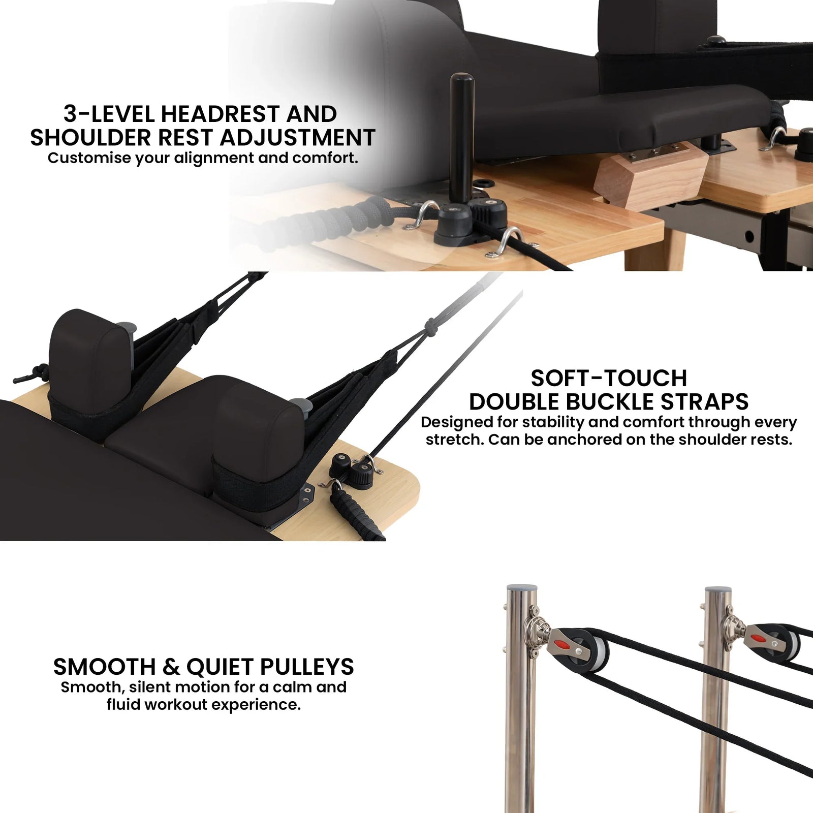 Selina Pilates Reformer Machine Wooden Folding Multifunctional Home Gym Equipment with Jumpboard & Sitting Box Oak Black