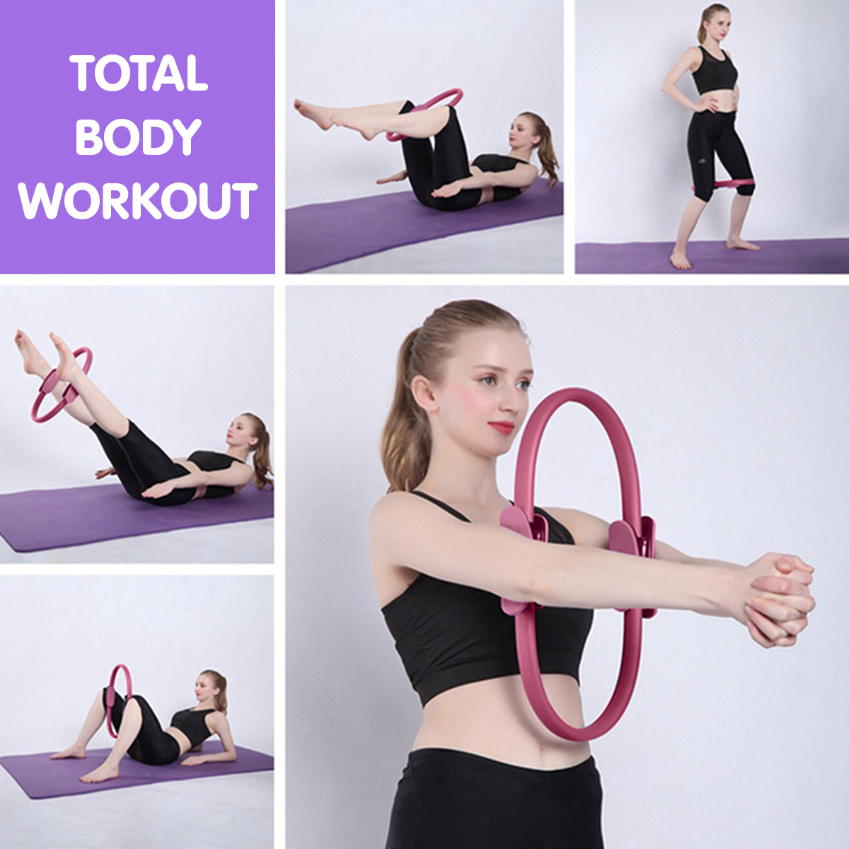 Pilates Ring Band Yoga Home Workout Exercise Band Pink