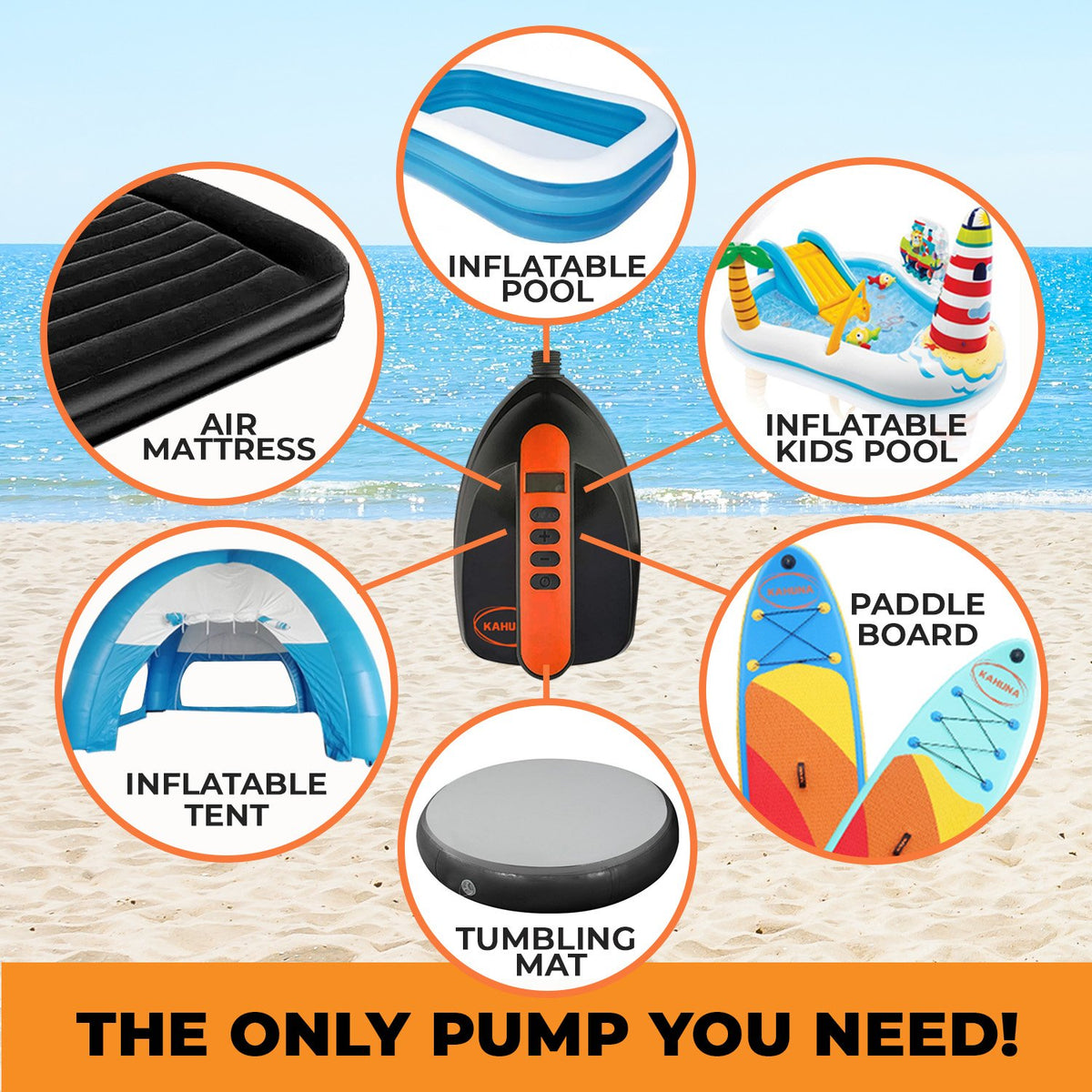 Portable 12V Electric Air Pump with LCD Display, 6 Nozzles, 16PSI