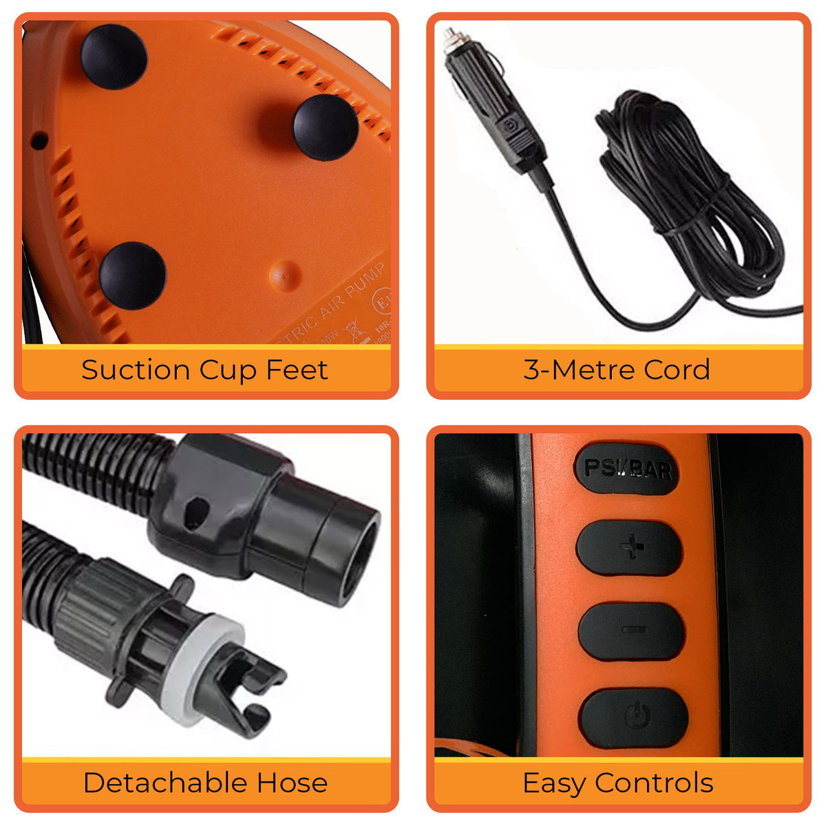 Portable 12V Electric Air Pump with LCD Display, 6 Nozzles, 16PSI