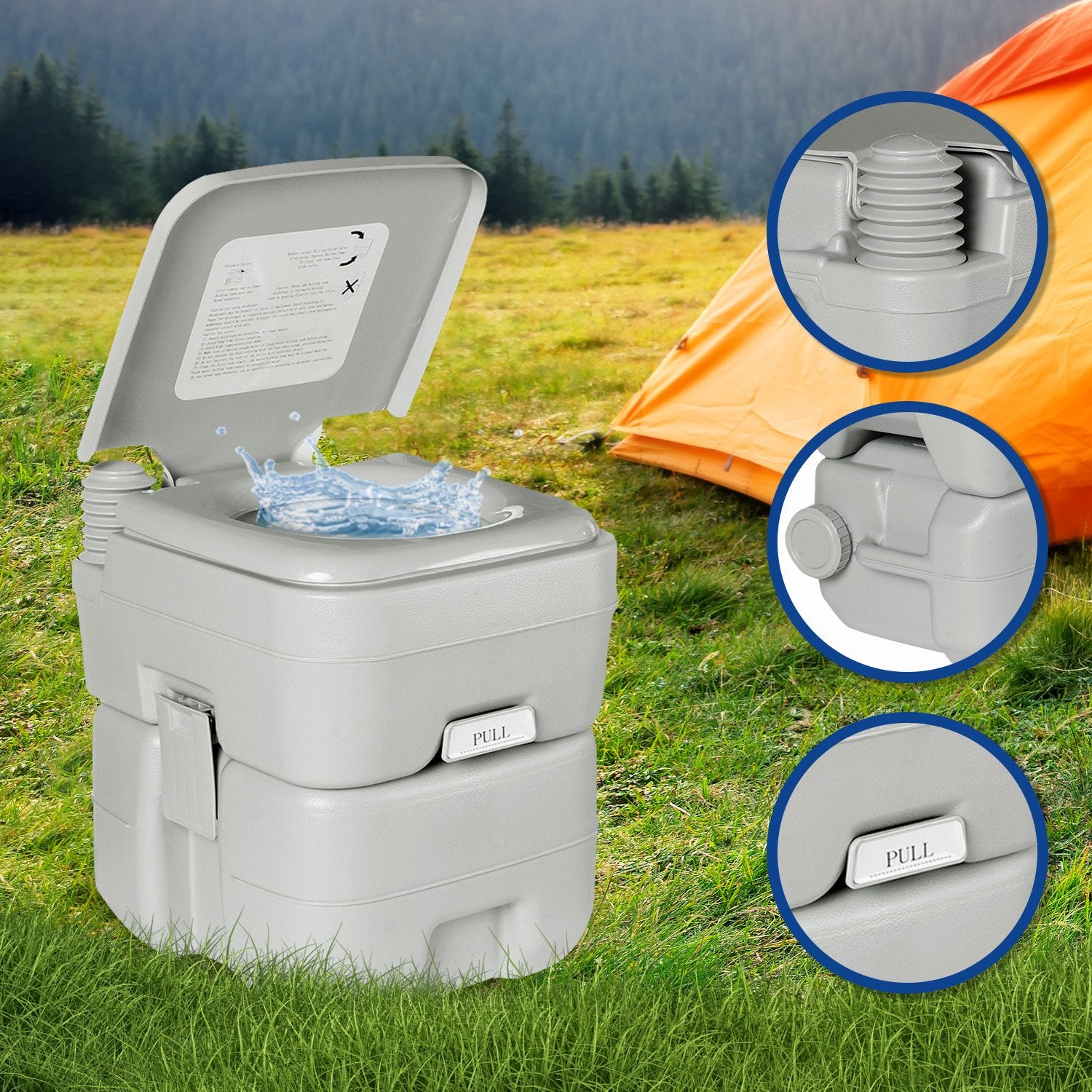 20l Camping Portable Toilet Press Flush Pump