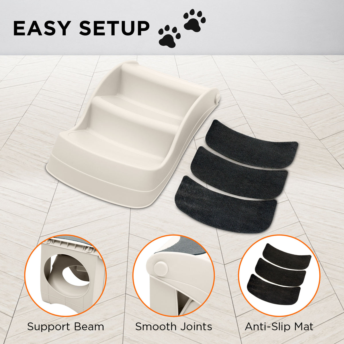 Furtastic 38cm Foldable Pet Stairs Non-Slip Dog Cat Steps Ramp for Bed Couch Car Portable Sturdy Ladder White