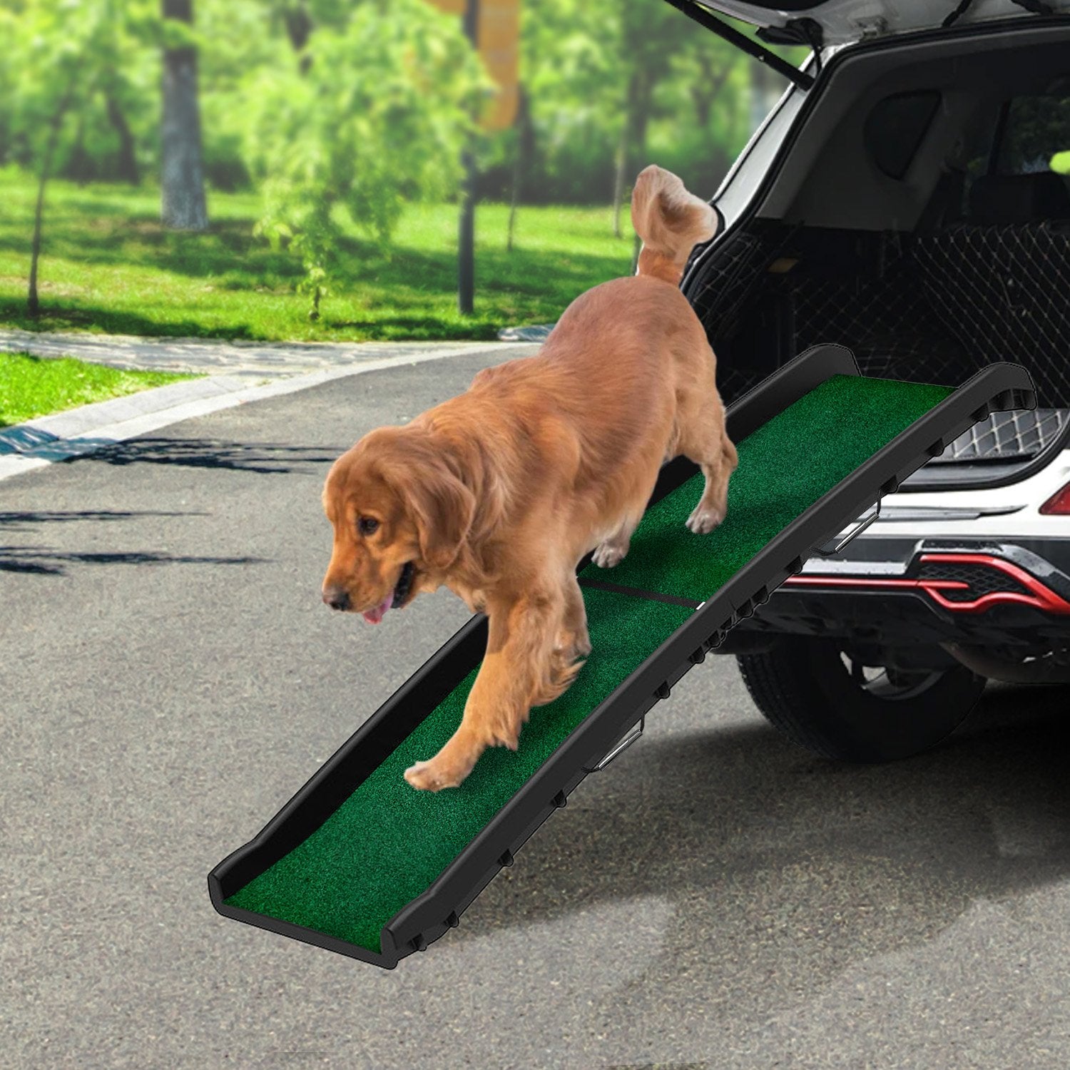 Furtastic Foldable Dog Ramp with Poly-Grass Grip Surface Non-Slip UV Protection