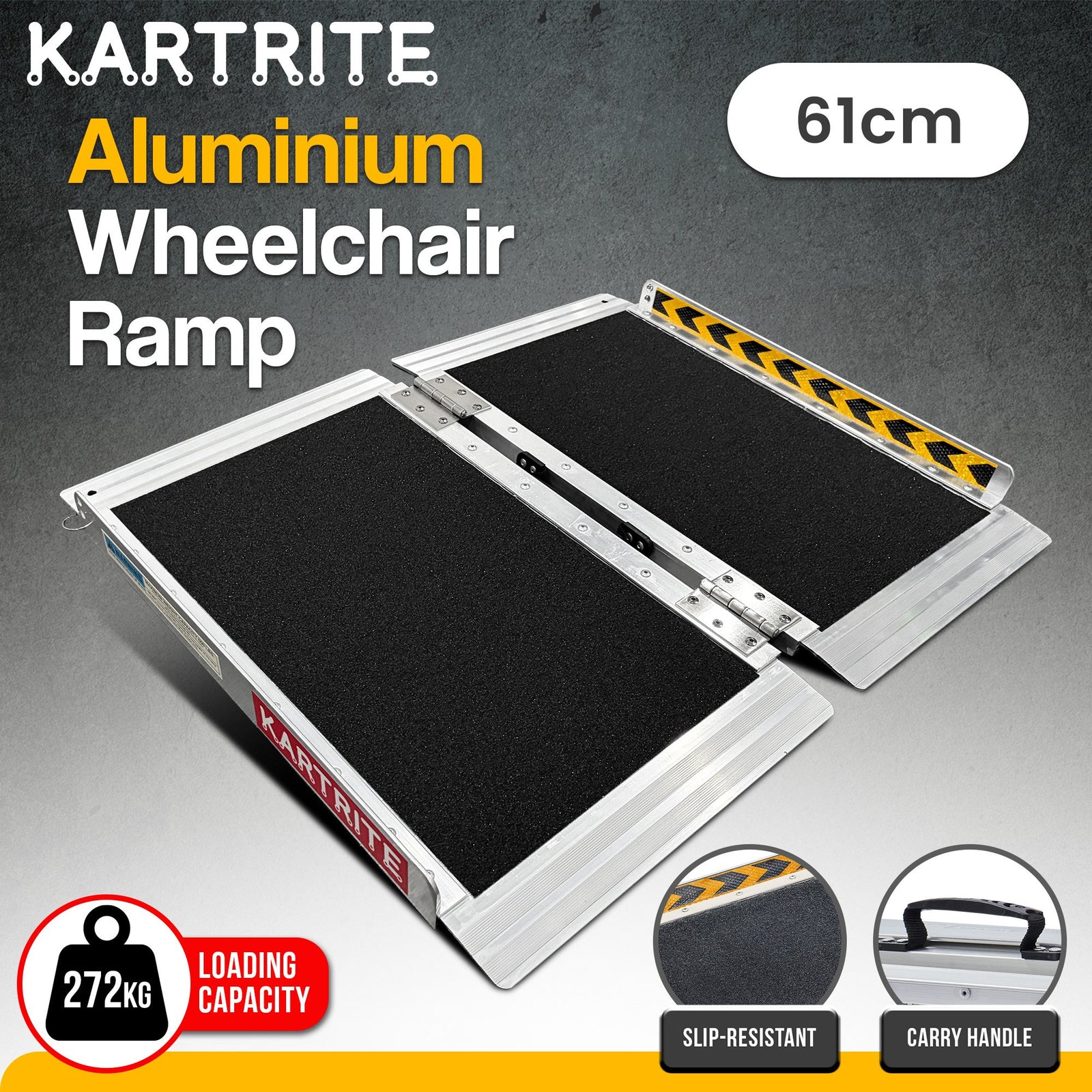 Aluminium Wheelchair Ramp 2FT Mobility Ramp with High Grip Surface Safety Side Rails Locking Pin & Carry Handle