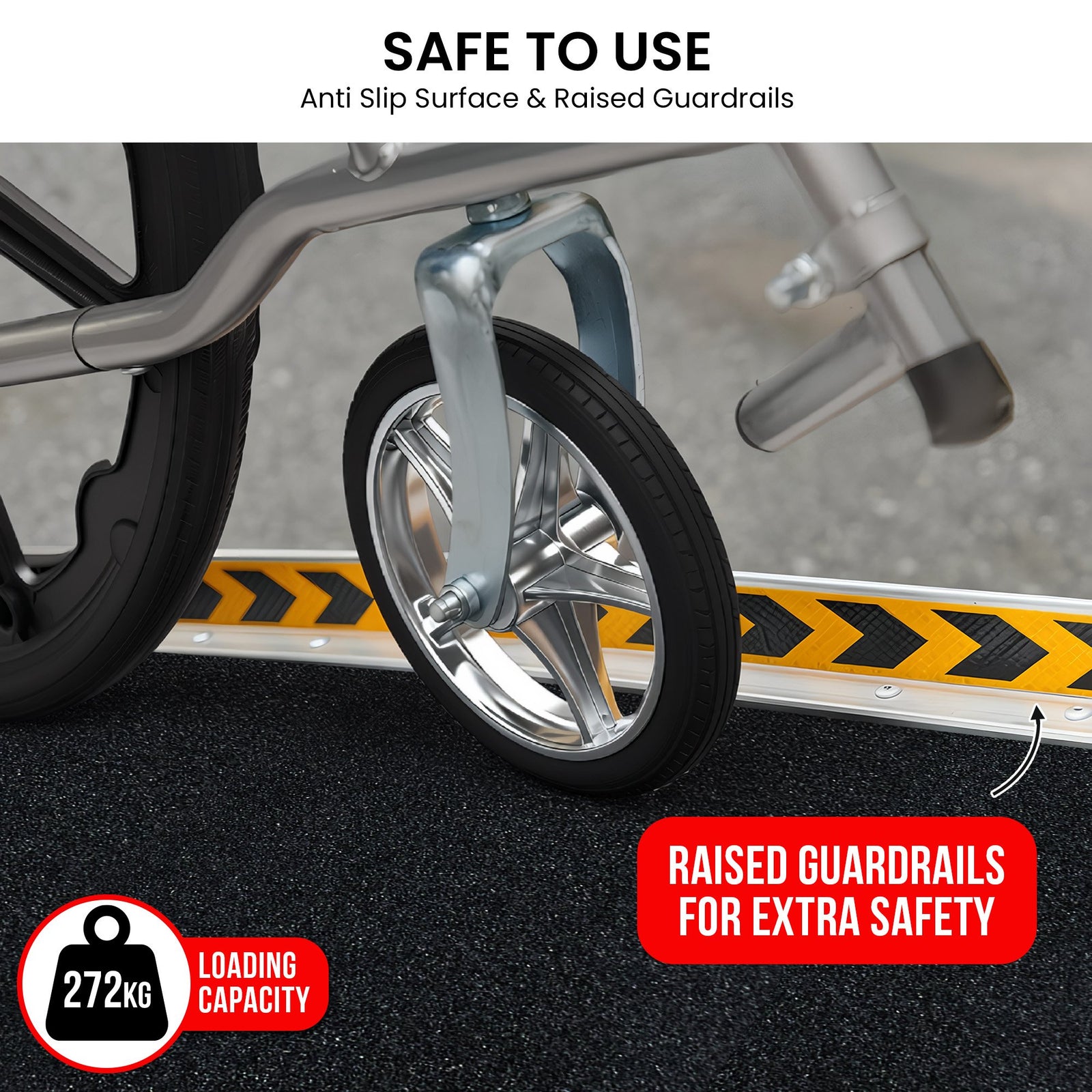 Aluminium Wheelchair Ramp 2FT Mobility Ramp with High Grip Surface Safety Side Rails Locking Pin & Carry Handle