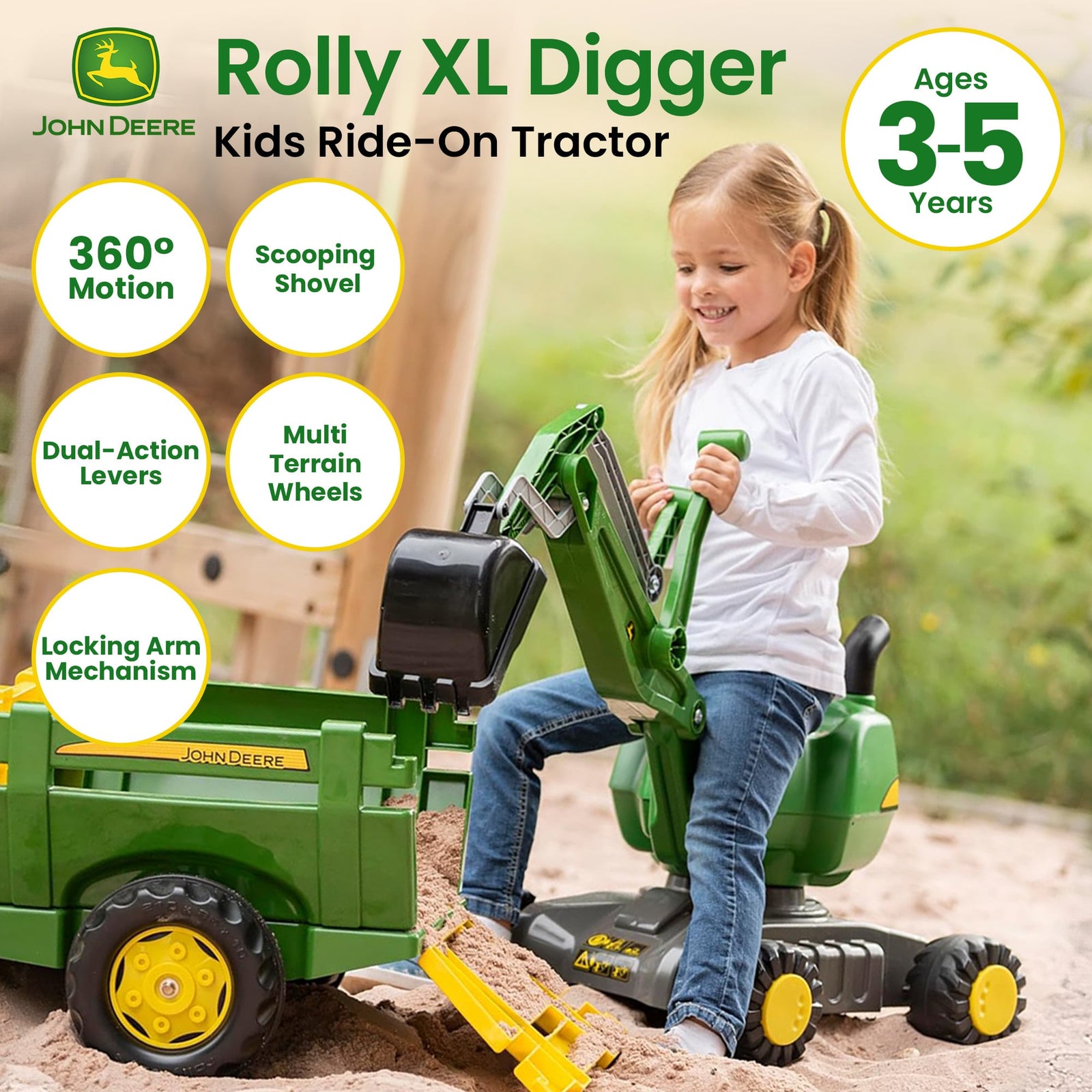 RT421022 Rolly Digger XL Ride-On Excavator Childrens Toy 360 deg Rotation, Work Scoop & Levers All-Terrain