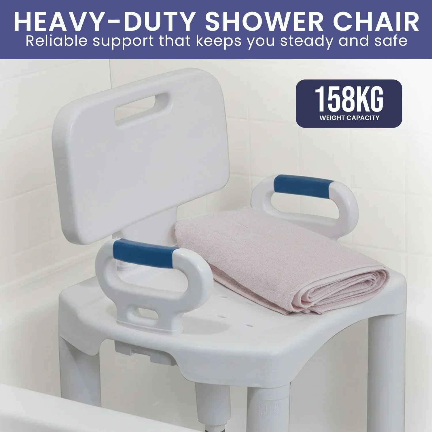Premium Adjustable Shower Chair with Armrests 158kg Capacity