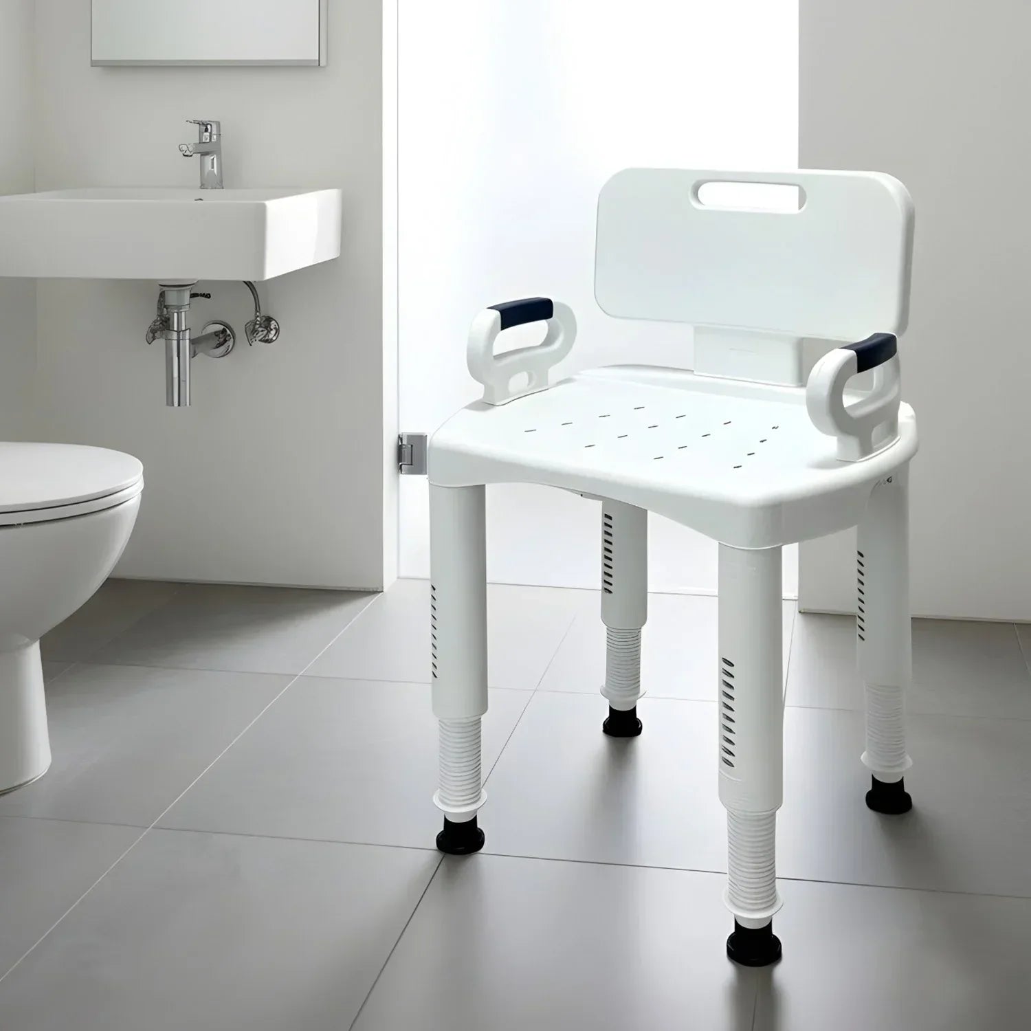 Premium Adjustable Shower Chair with Armrests 158kg Capacity