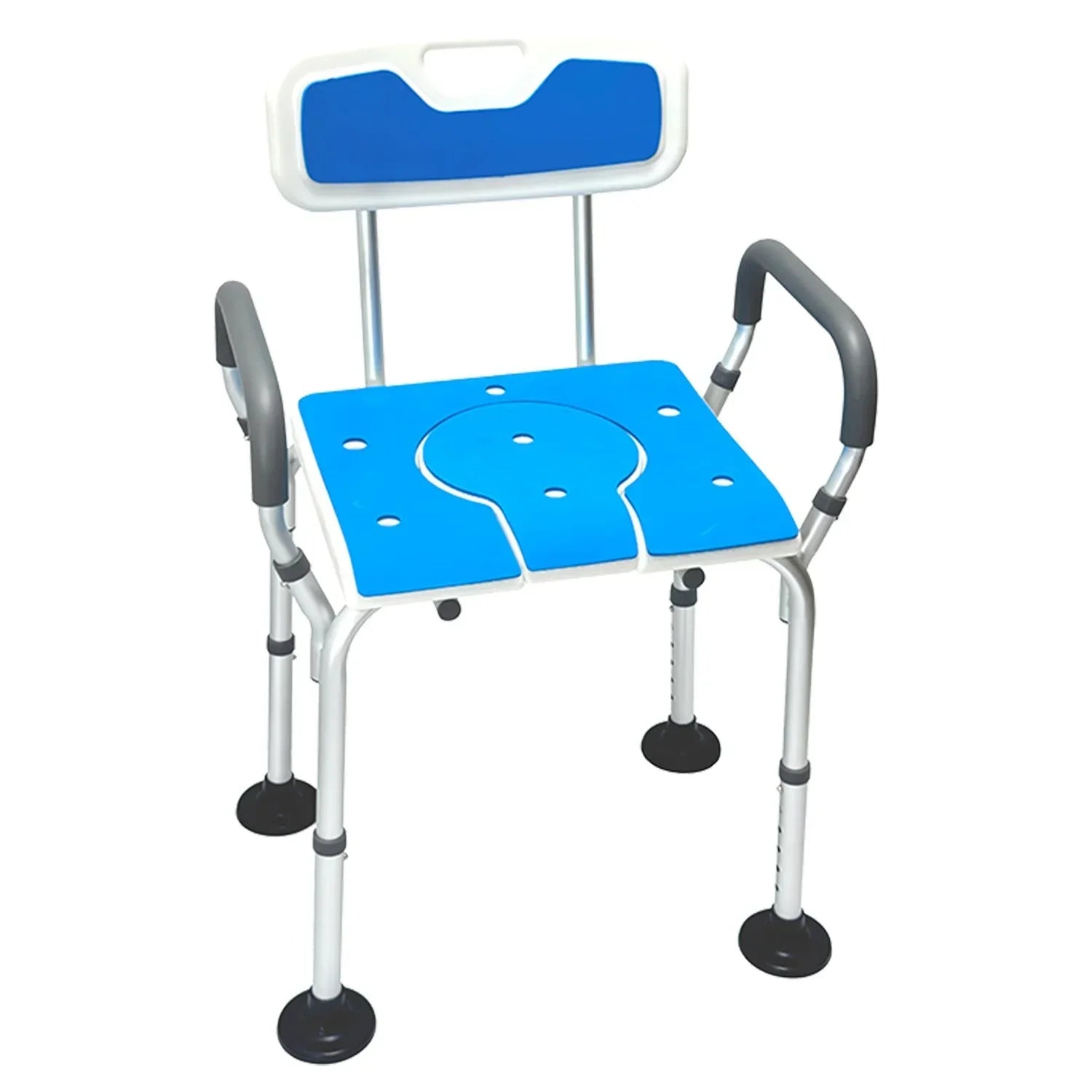 Height-Adjustable Aluminium Commode Shower Chair with Armrests Backrest Armrests Soft Stool Seat Aid