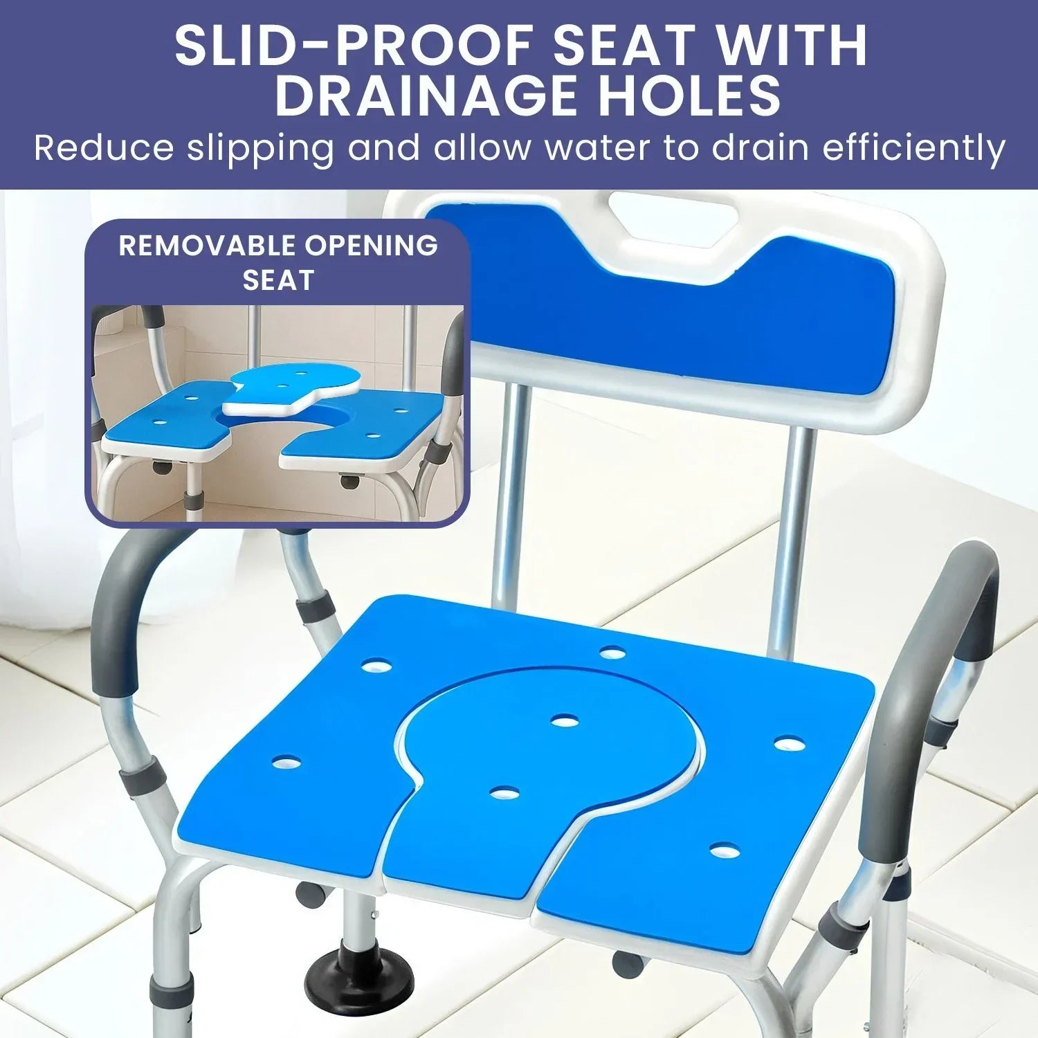 Height-Adjustable Aluminium Commode Shower Chair with Armrests Backrest Armrests Soft Stool Seat Aid