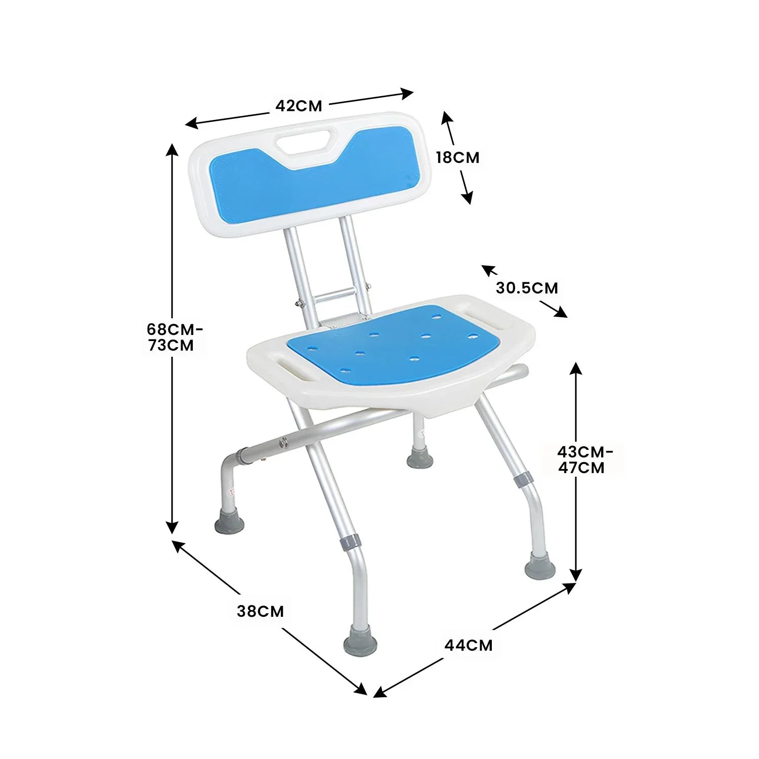 Compact & Foldable Commode Shower Chair w/Height Adjustable Aluminium Frame Non Slip Feet HDPE Seat & Backrest