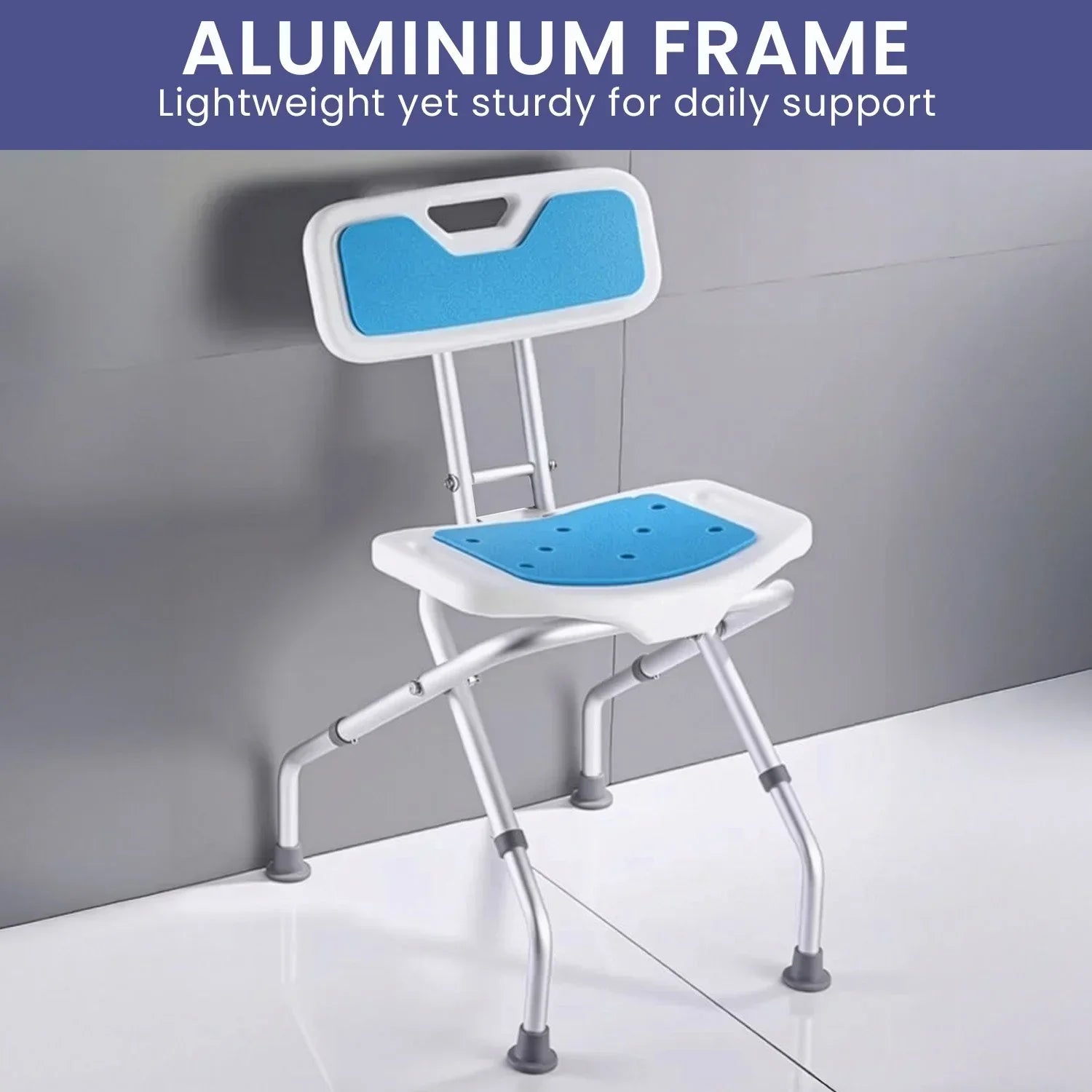 Compact & Foldable Commode Shower Chair w/Height Adjustable Aluminium Frame Non Slip Feet HDPE Seat & Backrest