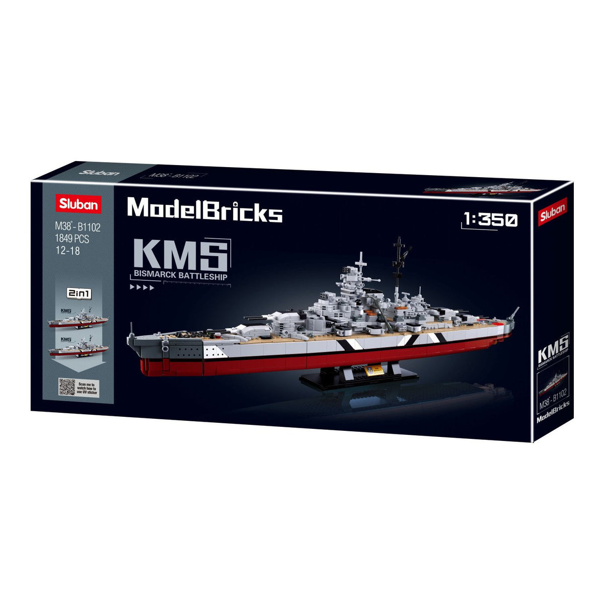 B1102 Model Kit WWII Bismarck Battleship Large Scale Warship Navy Vessel Boat Military Blocks DIY Construction