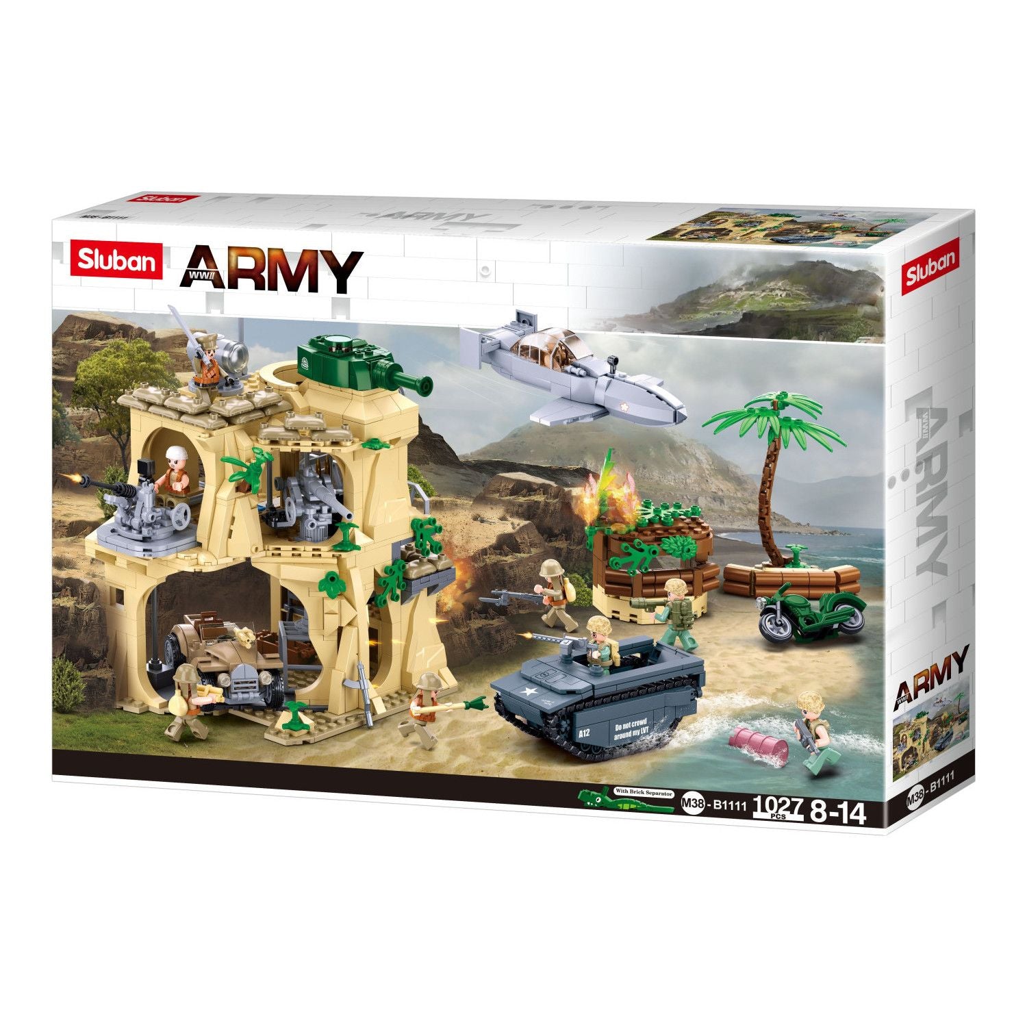 B1111 Model Kit WWII Battle of Iwo Jima Island Bunker Landing Craft Army Military Base Diorama Blocks DIY Set Toy