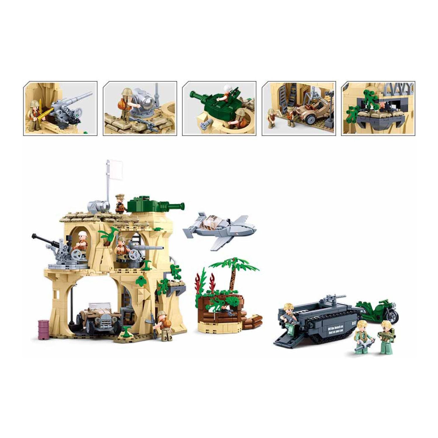 B1111 Model Kit WWII Battle of Iwo Jima Island Bunker Landing Craft Army Military Base Diorama Blocks DIY Set Toy