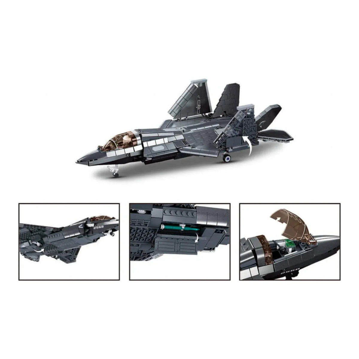 B1186 Model Kit 1:44 J35 Carrier Fighter Chinese Stealth Jet Plane Modern PLAAF Building Blocks DIY Set Toy