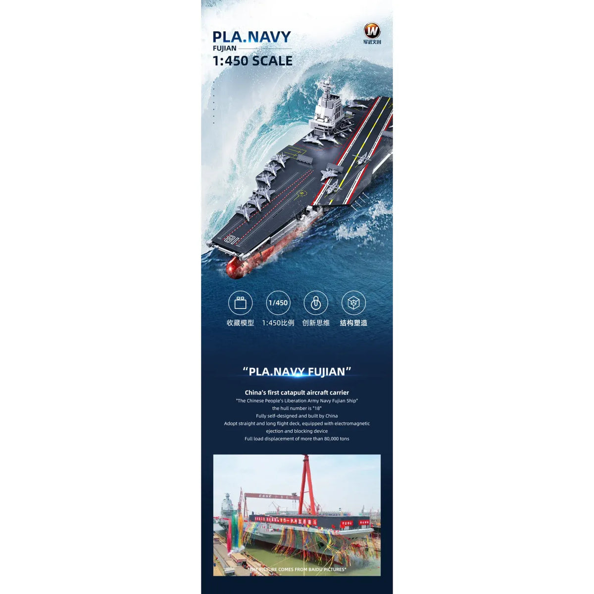 B1188 Model Kit 1:450 Aircraft Carrier Fujian Type 003 Chinese PLAN Warship Navy Vessel Boat Blocks DIY Set Toy