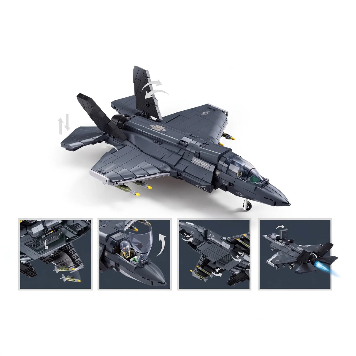B1361 Model Kit 1:44 F35 Lightning Stealth Fighter Jet Plane Modern USAF Air Force Building Blocks DIY Set Toy