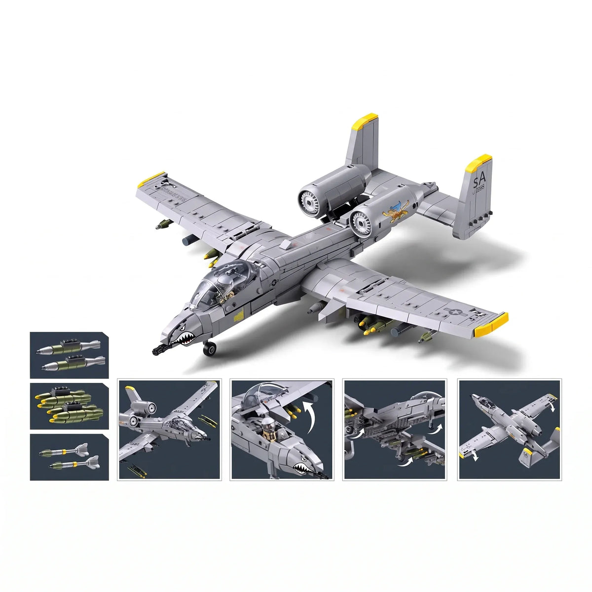 B1362 Model Kit 1:44 A10 Warthog Thunderbolt Attack Jet Fighter Plane USAF Military Building Blocks DIY Set Toy