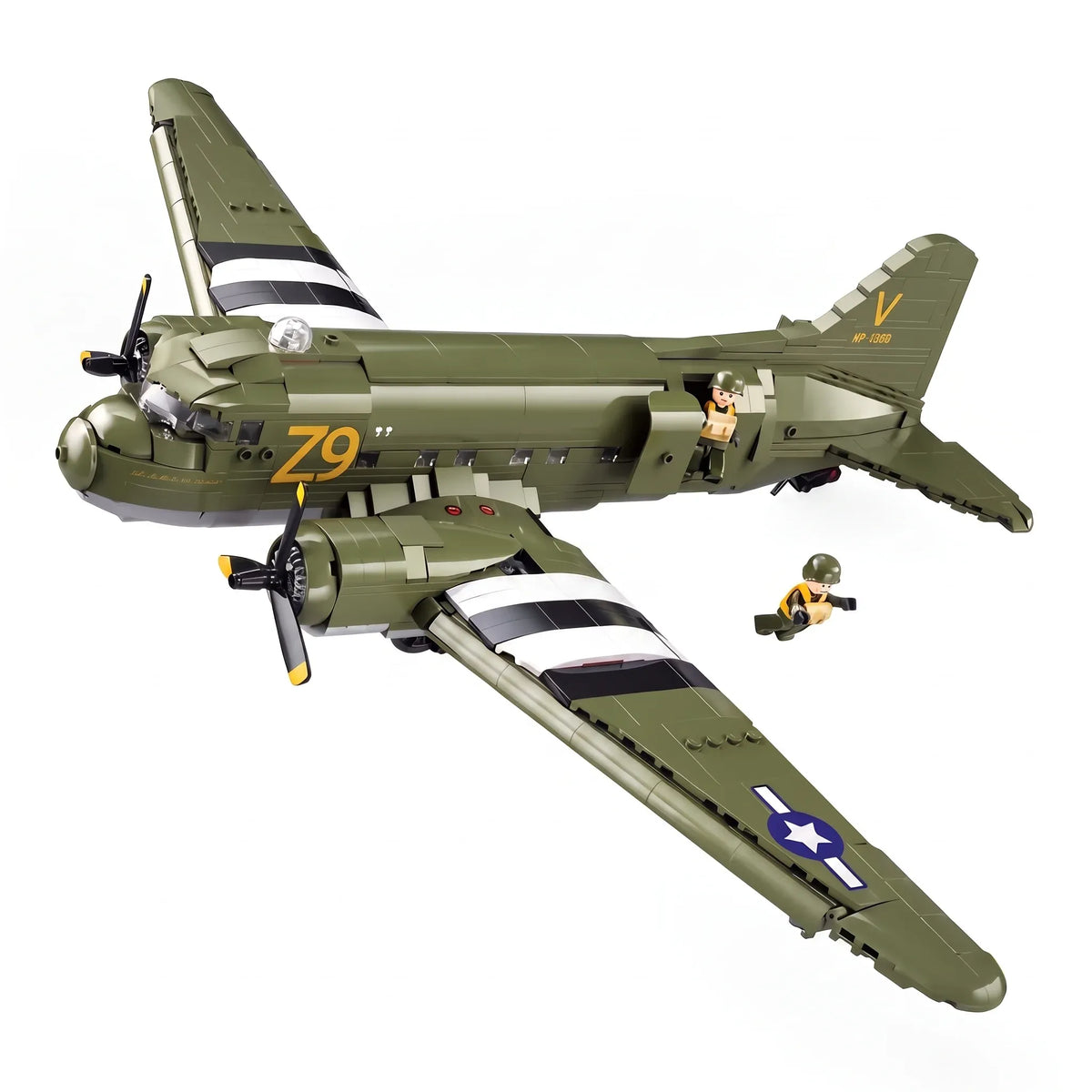 B1366 Model Kit 1:44 C47 Skytrain Airtrain Cargo Transport Aircraft WWII Air Force Building Blocks DIY Set Toy