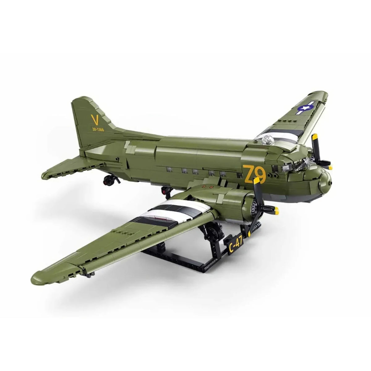 B1366 Model Kit 1:44 C47 Skytrain Airtrain Cargo Transport Aircraft WWII Air Force Building Blocks DIY Set Toy