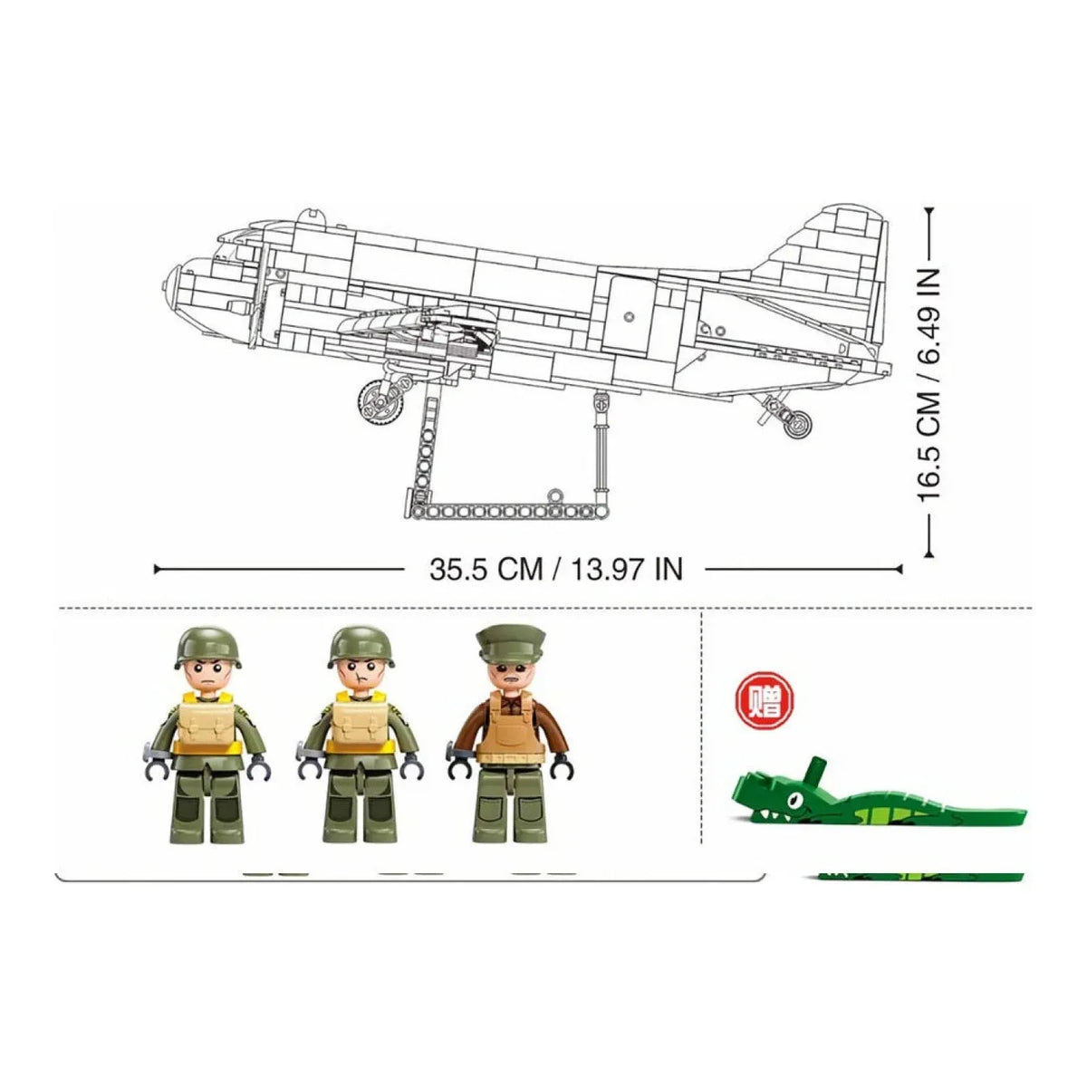 B1366 Model Kit 1:44 C47 Skytrain Airtrain Cargo Transport Aircraft WWII Air Force Building Blocks DIY Set Toy