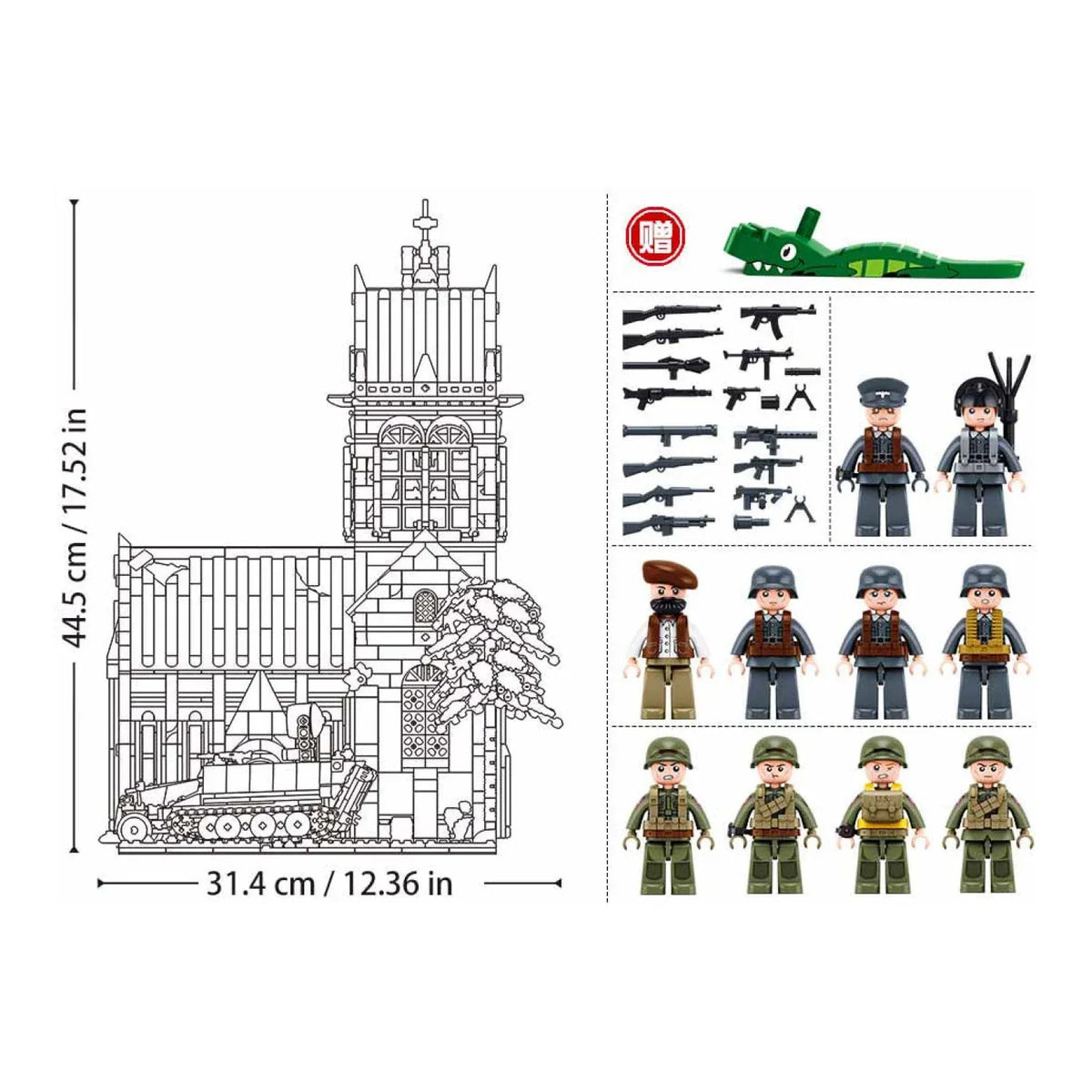 B1532 Model Kit 44cm Battle Of Sainte Mere Eglise D-Day WWII Paratrooper Army Building Blocks DIY Set Toy