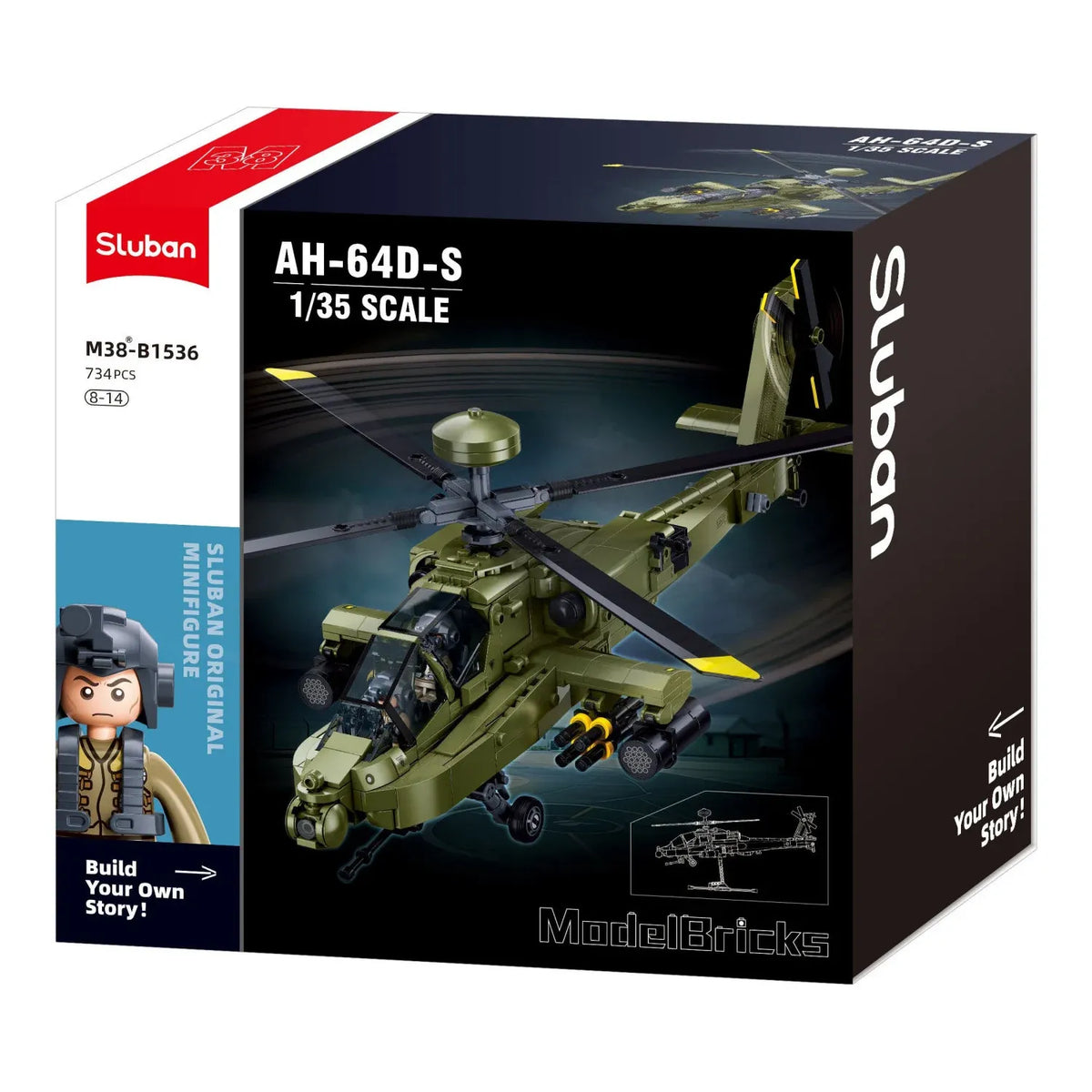 B1536 Model Kit 1:44 AH-64D Apache Attack Helicopter Chopper Gunship Army Military Air Force Blocks DIY Set Toy