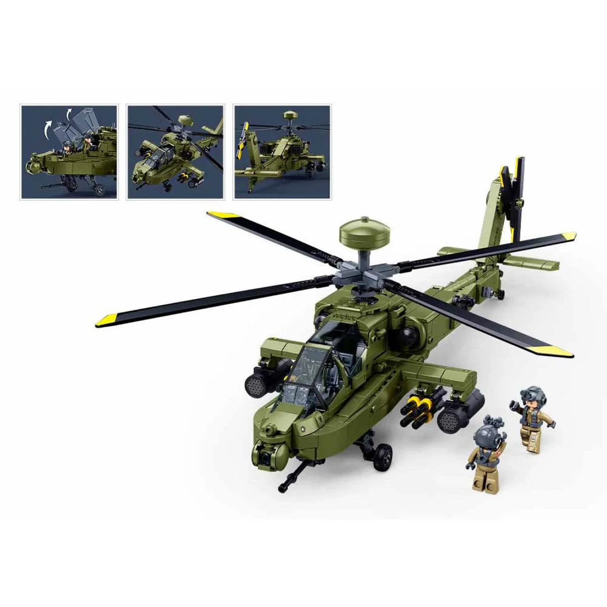 B1536 Model Kit 1:44 AH-64D Apache Attack Helicopter Chopper Gunship Army Military Air Force Blocks DIY Set Toy