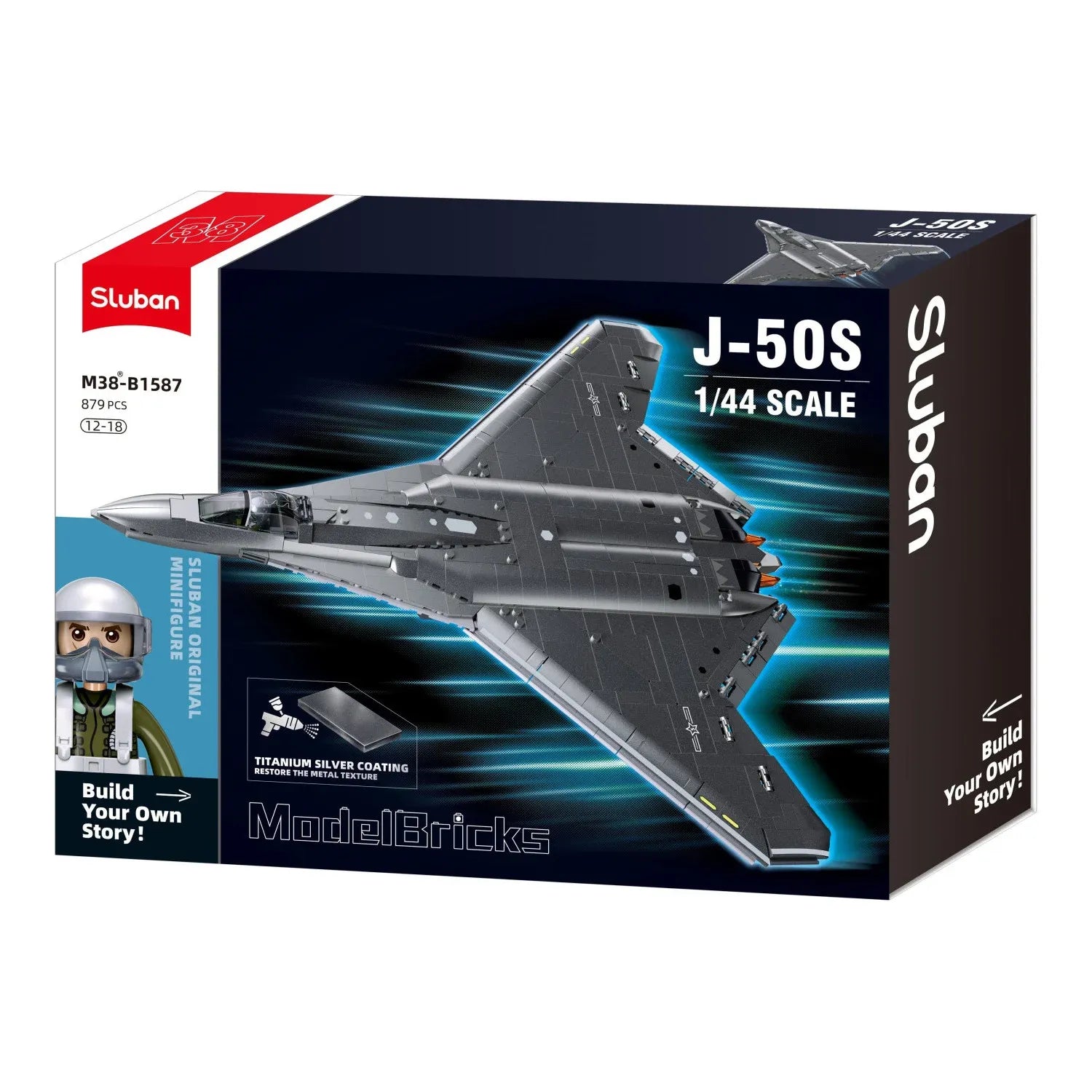 B1587 Model Kit 1:44 J50 Stealth Fighter Jet Plane - Military Air Force Building Blocks DIY Set Toy