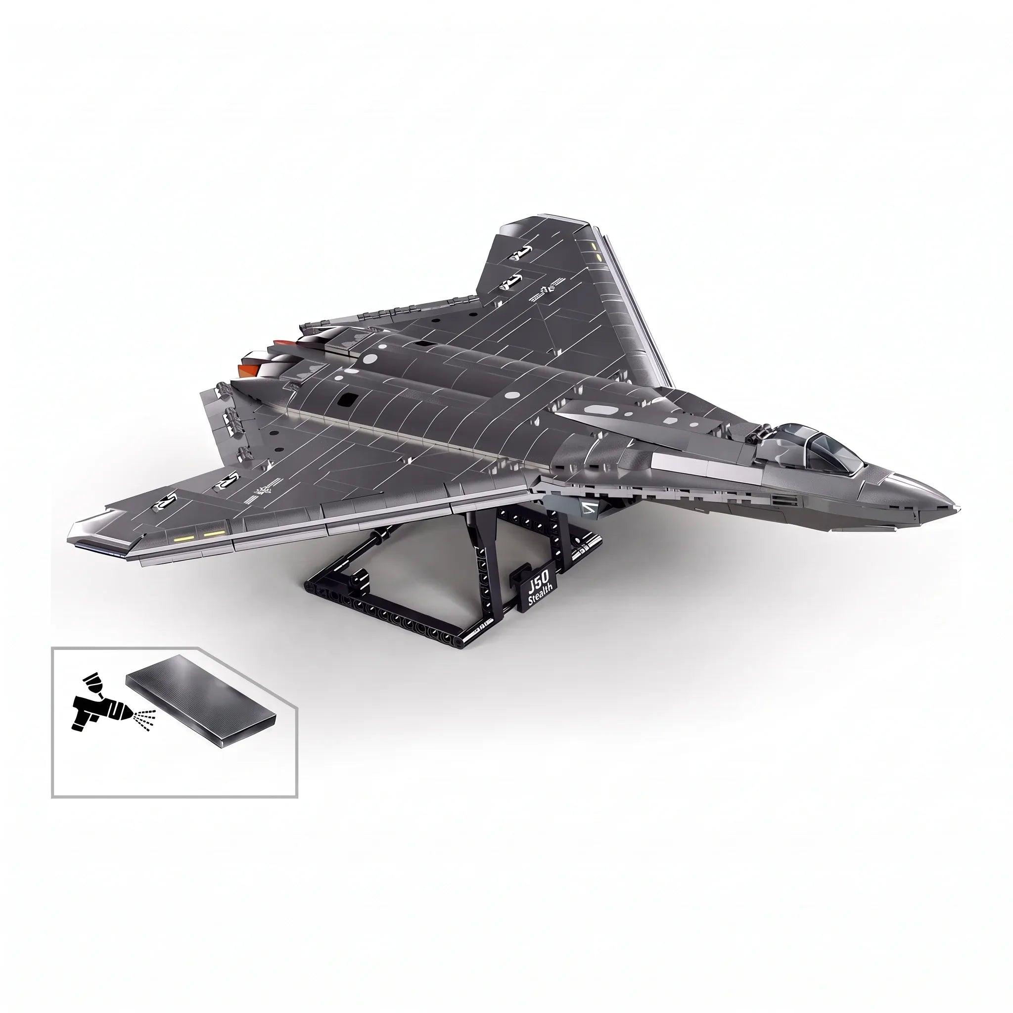 B1587 Model Kit 1:44 J50 Stealth Fighter Jet Plane - Military Air Force Building Blocks DIY Set Toy