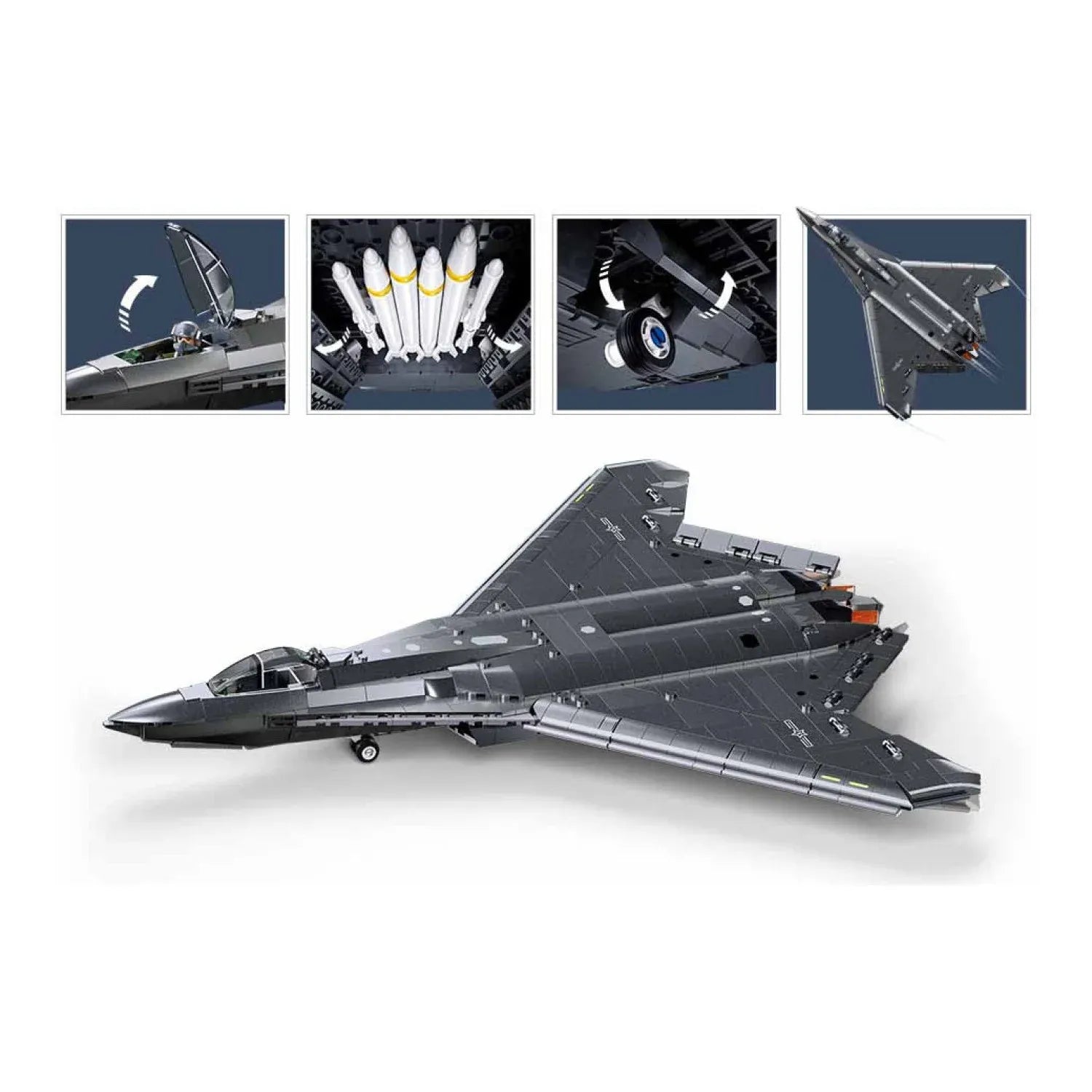 B1587 Model Kit 1:44 J50 Stealth Fighter Jet Plane - Military Air Force Building Blocks DIY Set Toy