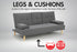 Rochester Linen Fabric Sofa Bed Lounge Couch Futon Furniture Suite - Dark Grey