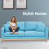 3 Seater Faux Velvet Wooden Sofa Bed Couch Furniture - Blue