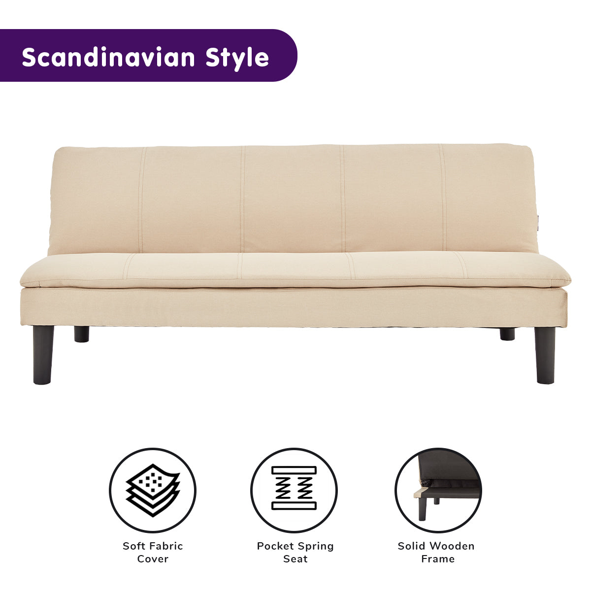 3 Seater Modular Faux Linen Fabric Sofa Bed Couch - Beige