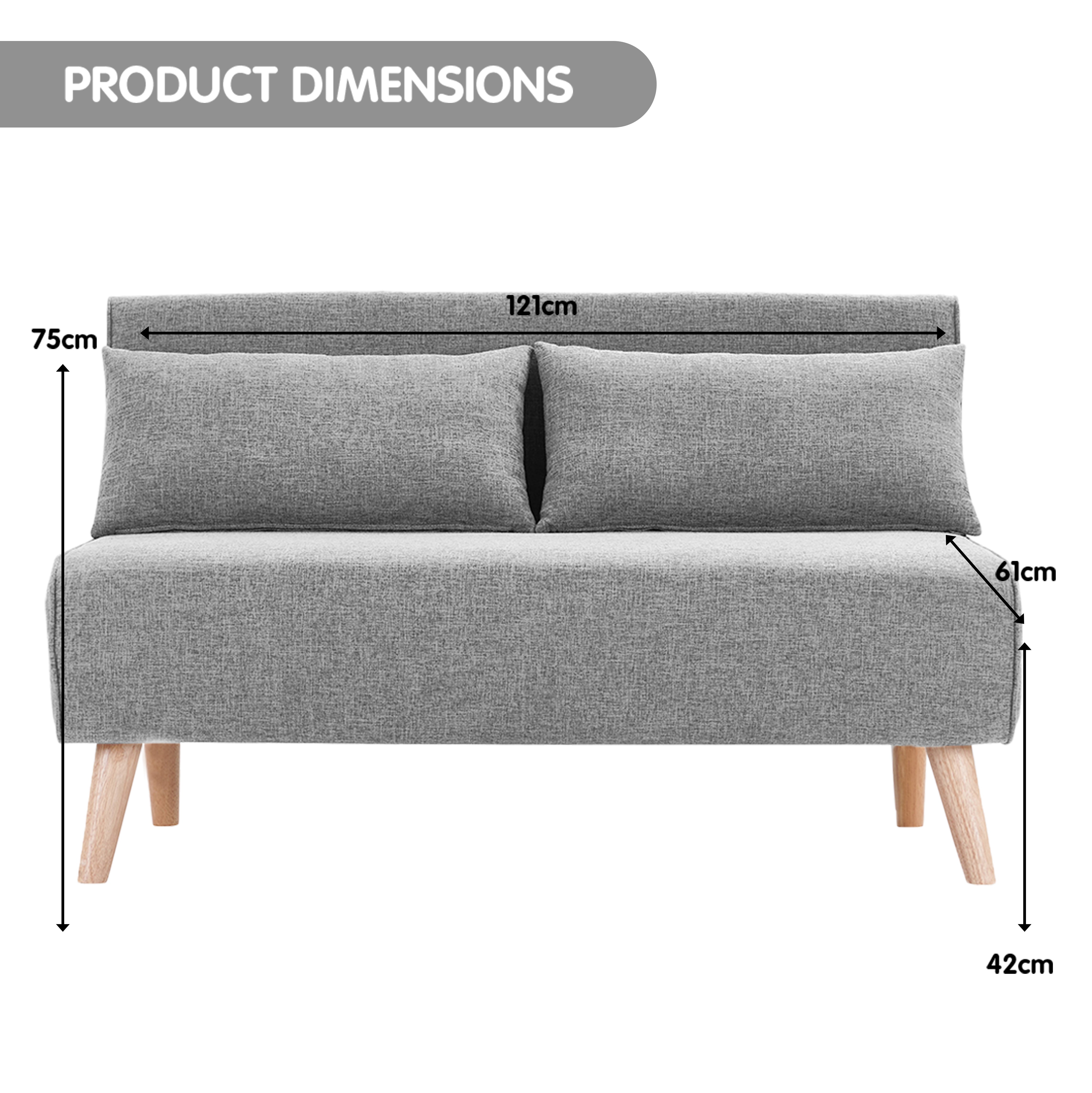 2-Seater Adjustable Sofa Bed Lounge Faux Linen - Grey