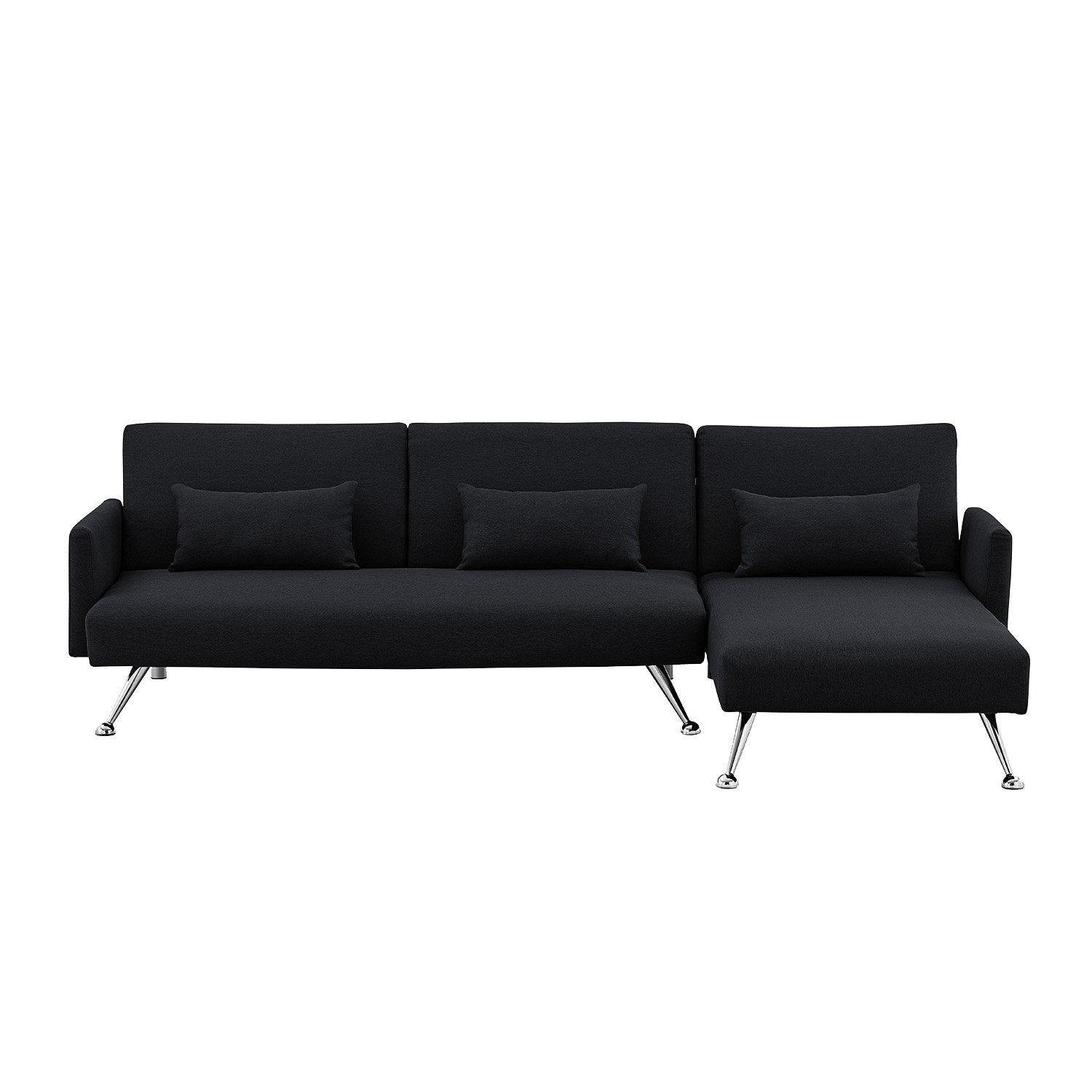 Sarantino  Mia 3-Seater Sofa Bed with Chaise & 3 Pillows - Black