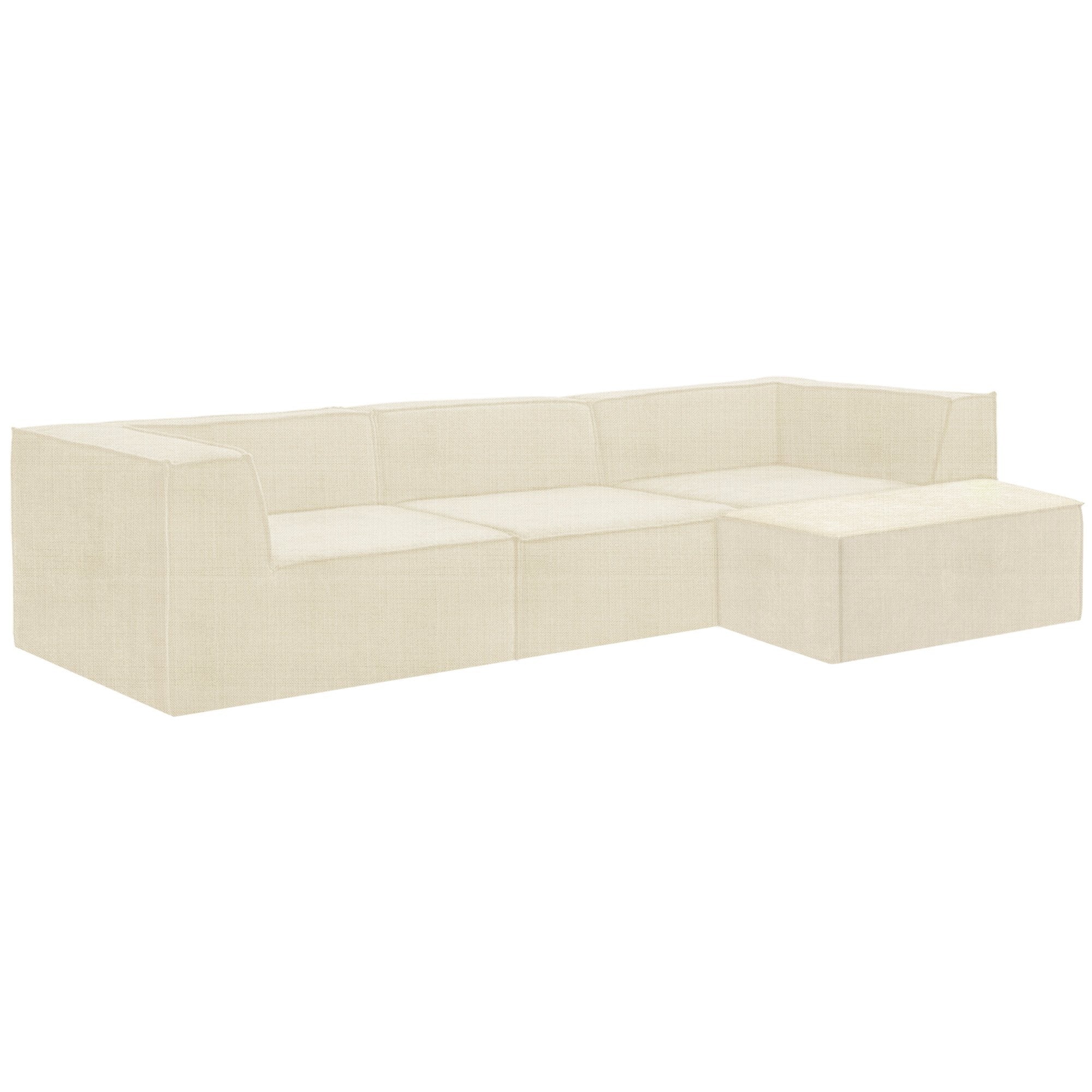 Sarantino Novi 3-Seater Modular Sofa with Ottoman in Cream Non-Slip Bottom Lounge
