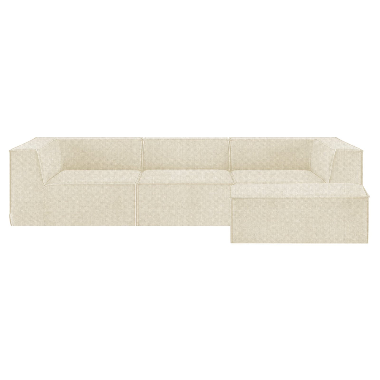 Novi 3-Seater Modular Sofa with Ottoman in Cream Non-Slip Bottom Lounge