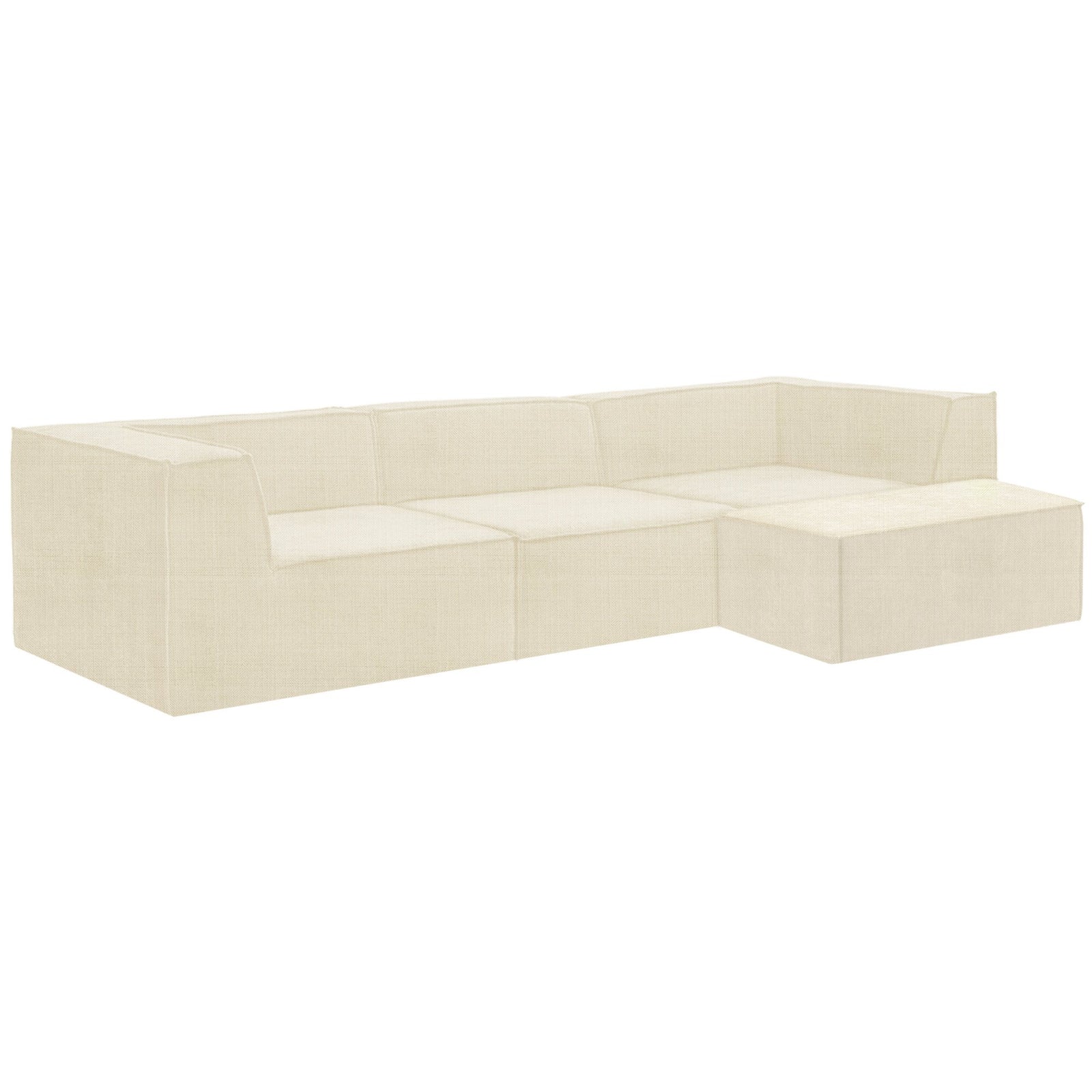Novi 3-Seater Modular Sofa with Ottoman in Cream Non-Slip Bottom Lounge