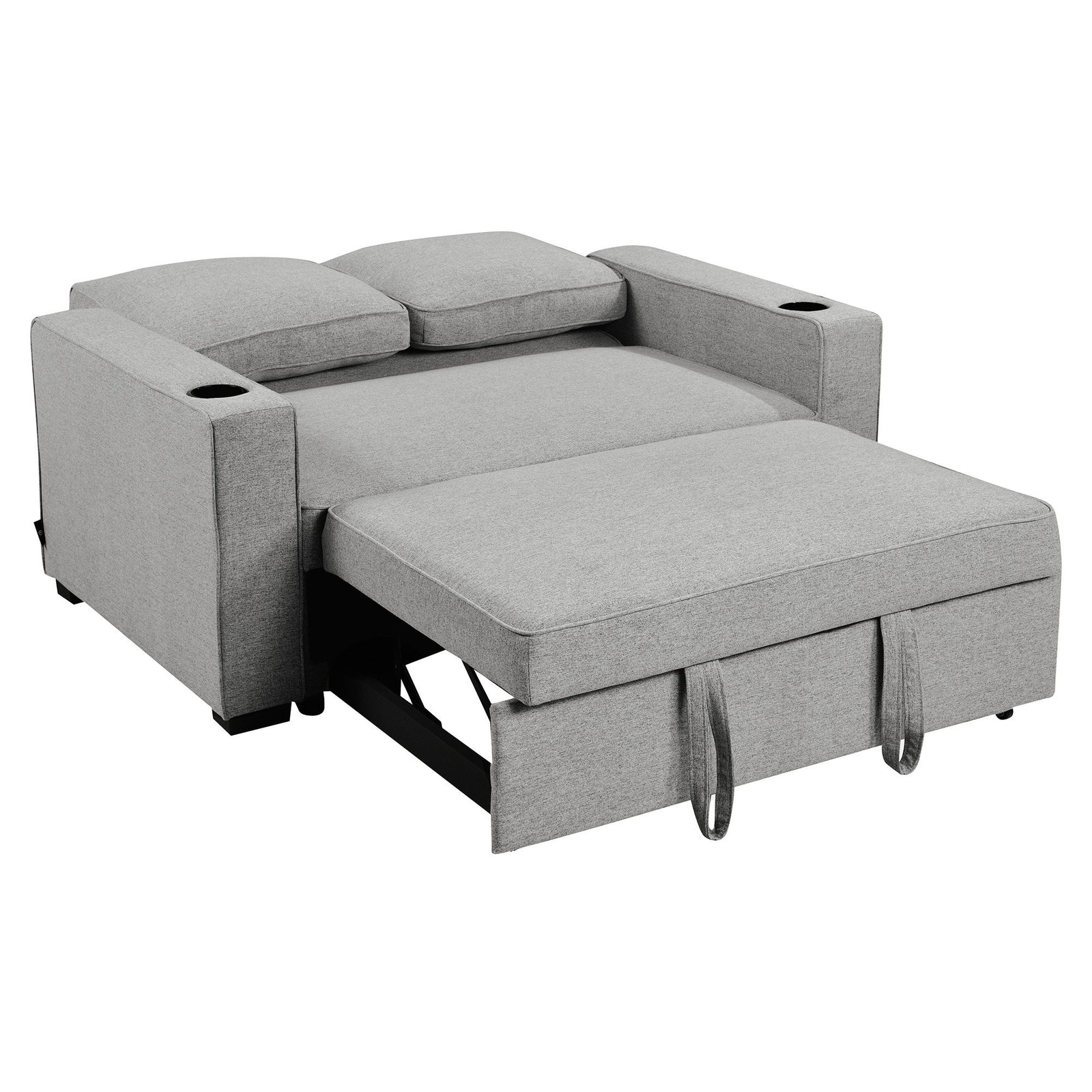 Hoffman Linen Sofa Bed Chair With Cushions &cup Holders Light Grey