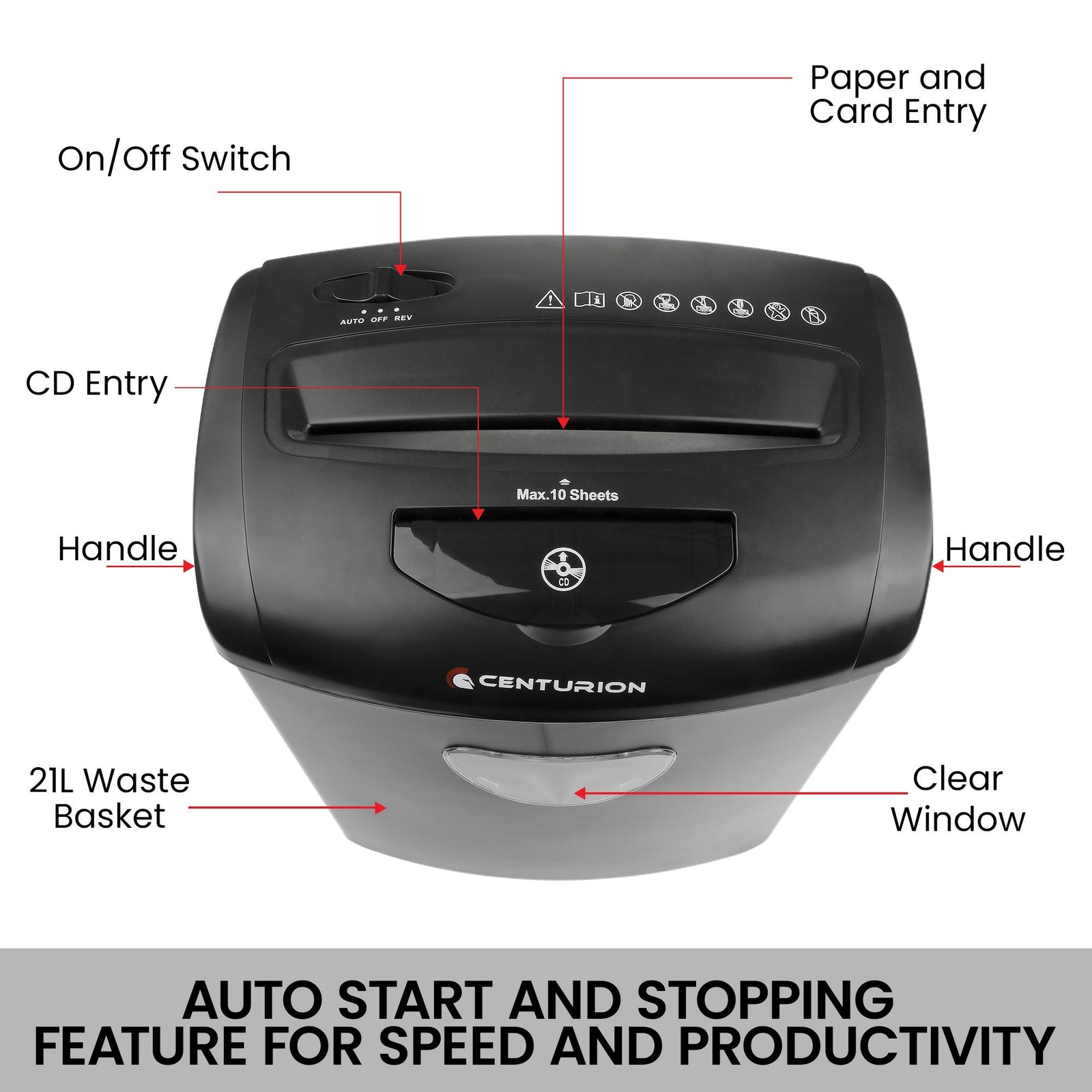 21L Cross-Cut Office Shredder 10-Sheet Paper, CD & Credit Card Security