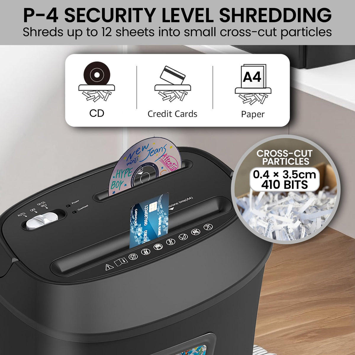 Centurion 25L 12-Sheet Paper Shredder Electric Cross-Cut Home & Office Cutter