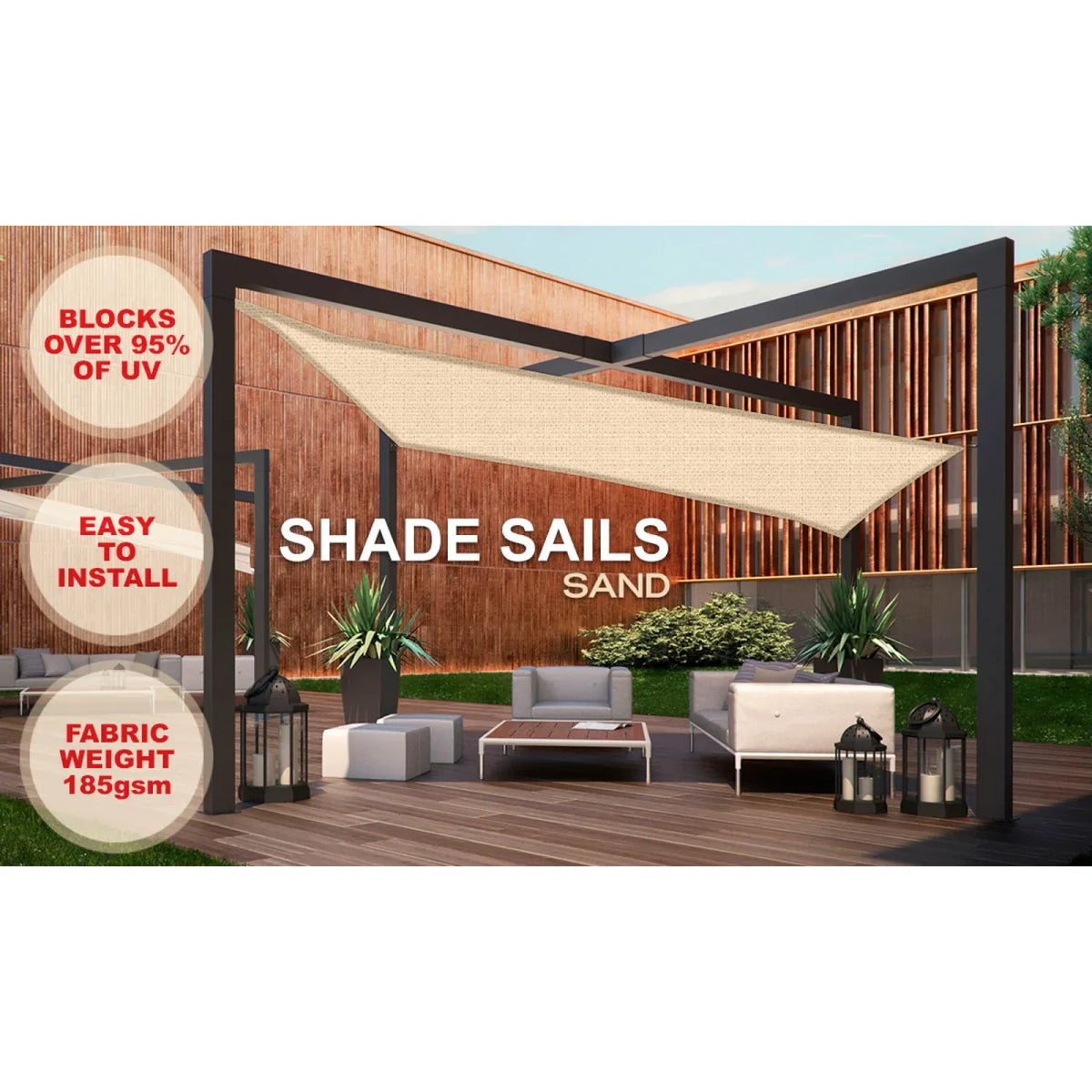 Rectangular Shade Sail 2 x 2.5m in Desert Sand, Blocks Over 95 Percent of UV