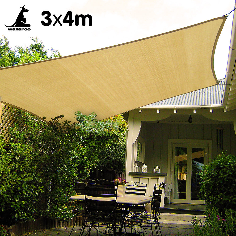Rectangular Shade Sail 3m x 4m in Desert Sand, Blocks Over 95% UV Rays